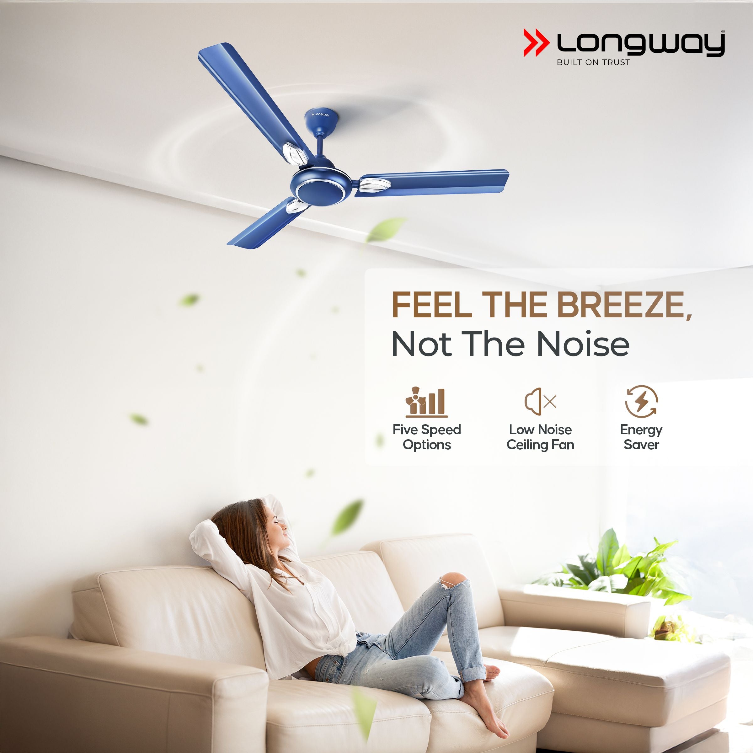 Longway Kiger P1 1200 mm/48 inch Ultra High Speed 3 Blade Anti-Dust Decorative Star Rated Ceiling Fan (Silver Blue)