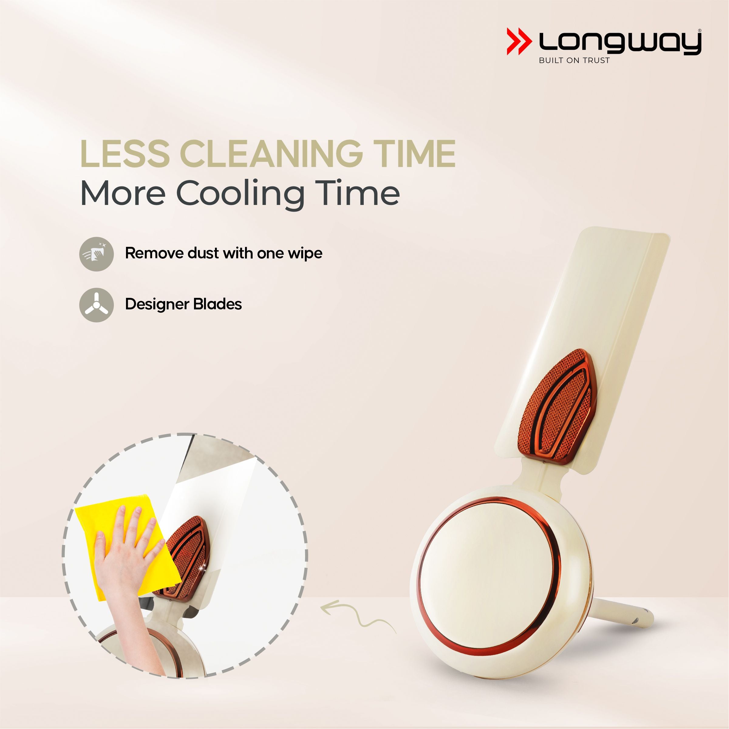 Longway Kiger P1 600 mm/24 inch Ultra High Speed 3 Blade Anti-Dust Decorative Star Rated Ceiling Fan (Ivory, Pack of 1)