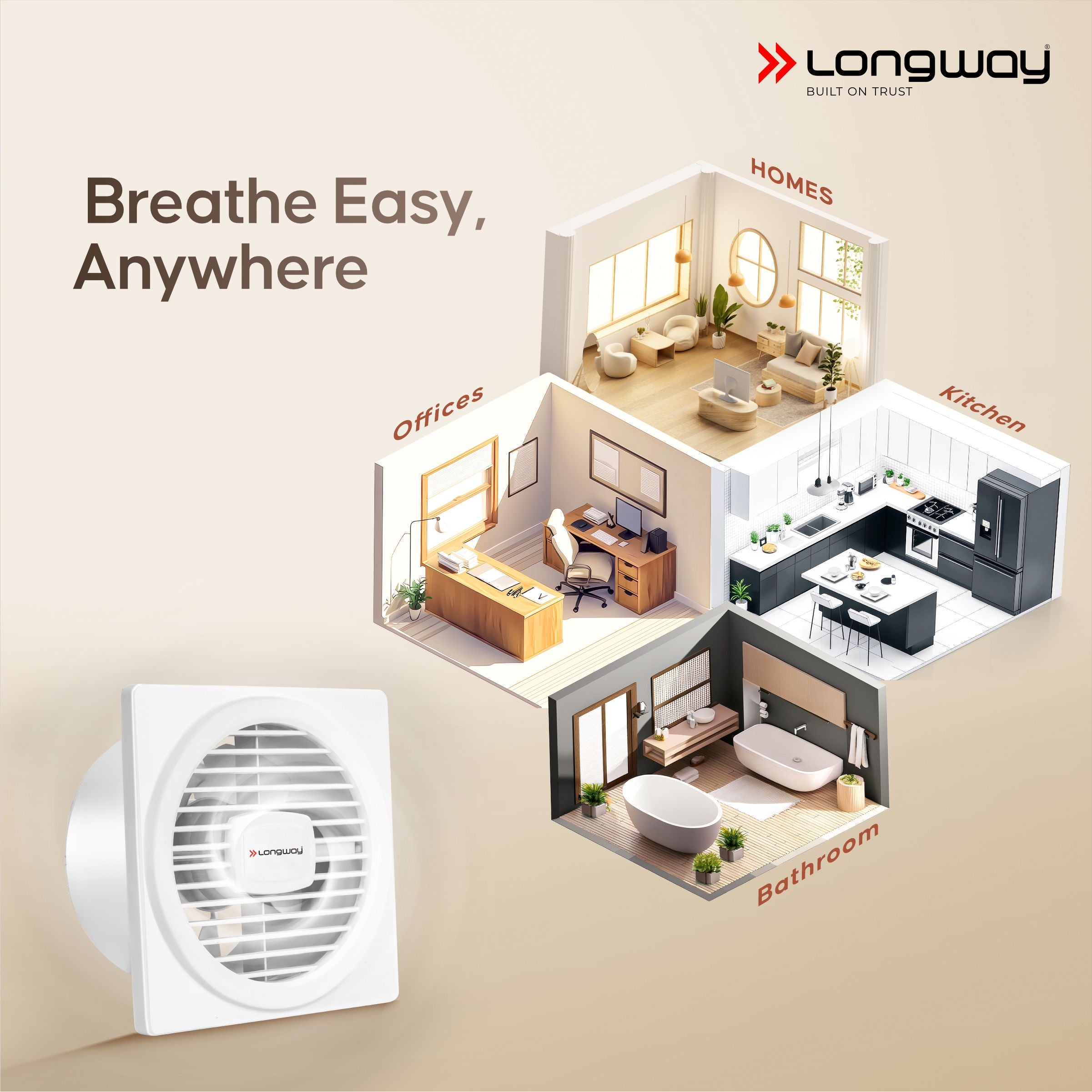 Longway Gusto 6 Inch 150 mm Energy Efficient Exhaust Fan | High Speed Powerful Motor | Noiseless Operation & Easy to Clean | Suitable for Bathroom, Kitchen, Office | 2 Years Warranty (White)