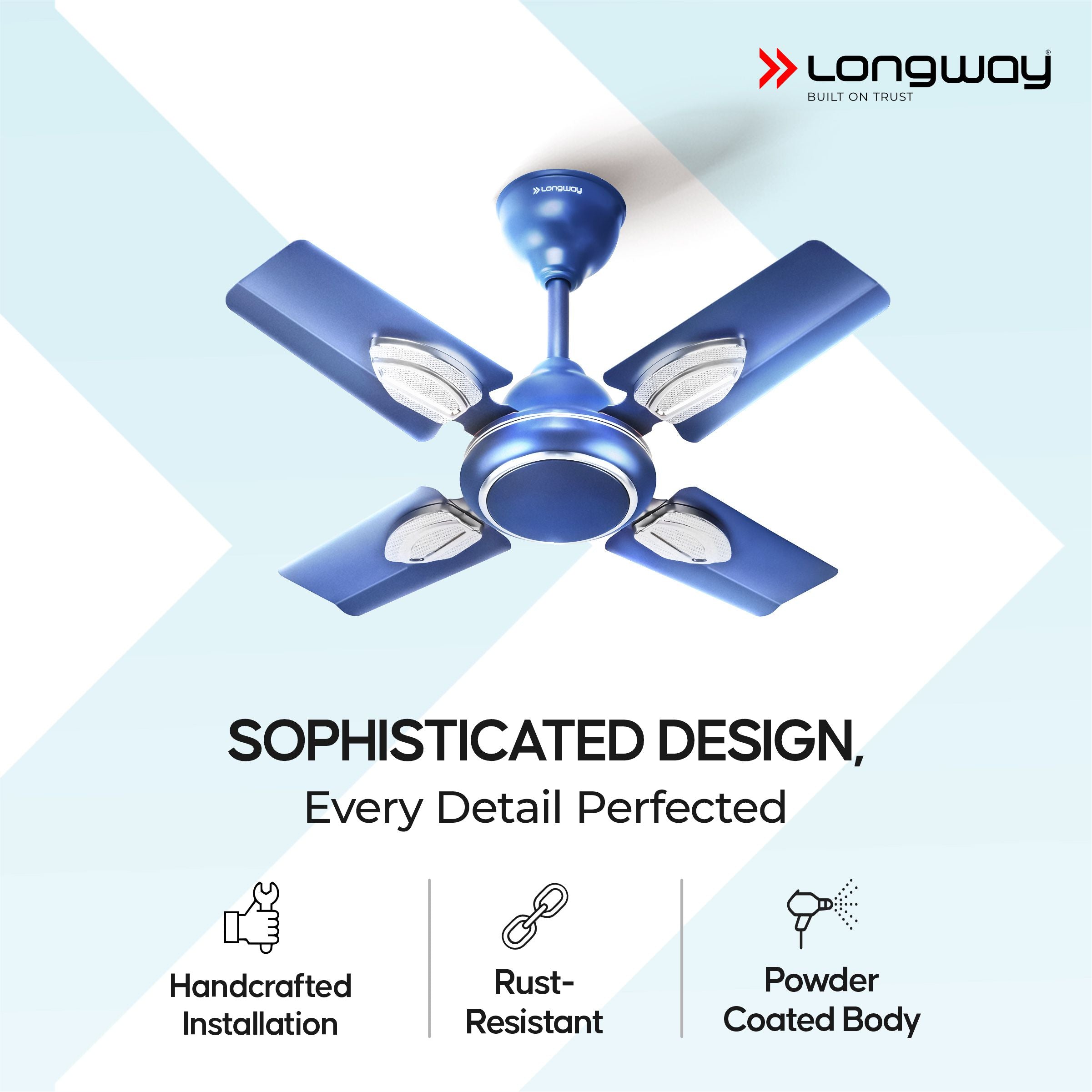 Longway Kiger P1 600 mm/24 inch Ultra High Speed 4 Blade Anti-Dust Decorative Star Rated Ceiling Fan (Silver Blue, Pack of 1)