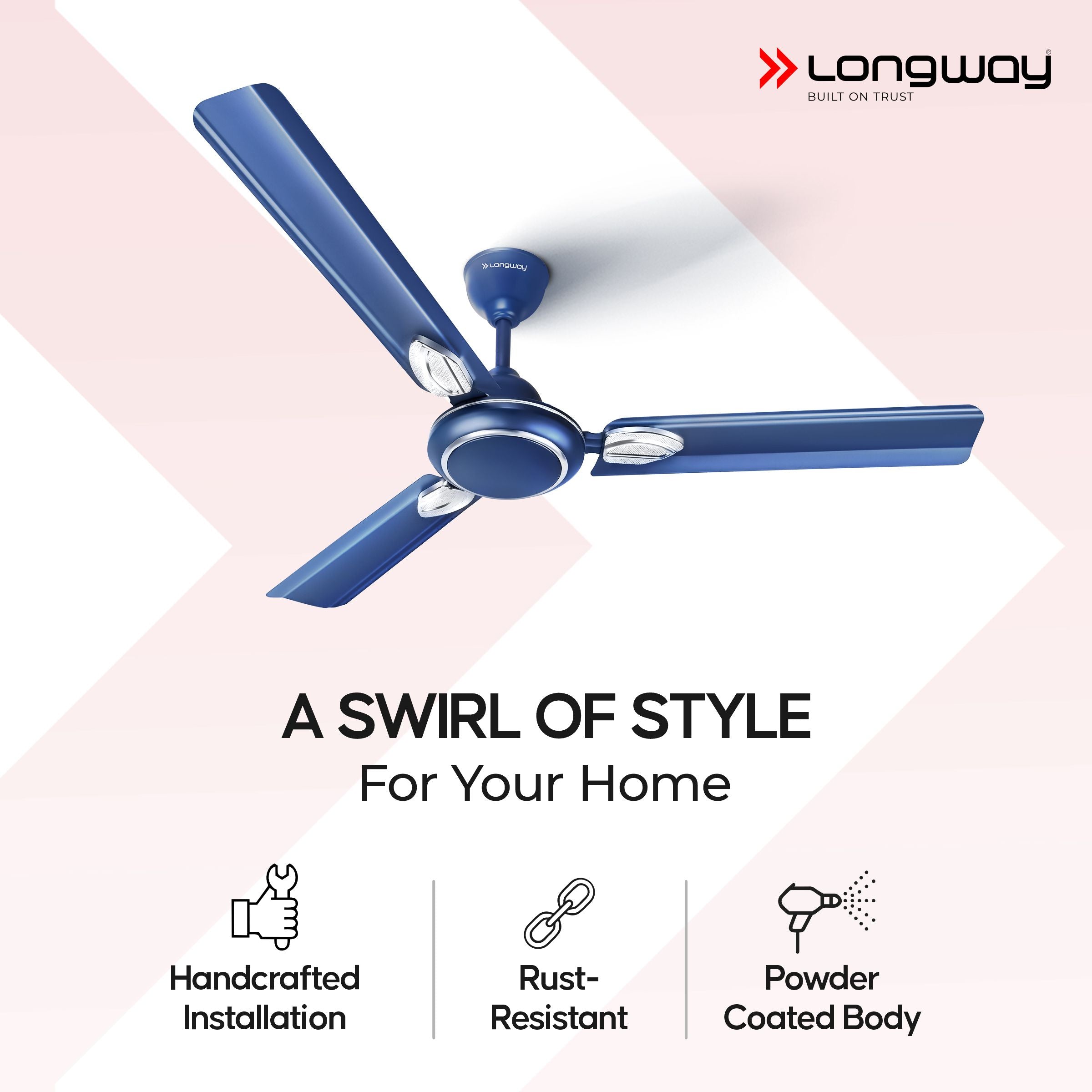 Longway Kiger P1 1200 mm/48 inch Ultra High Speed 3 Blade Anti-Dust Decorative Star Rated Ceiling Fan (Silver Blue)