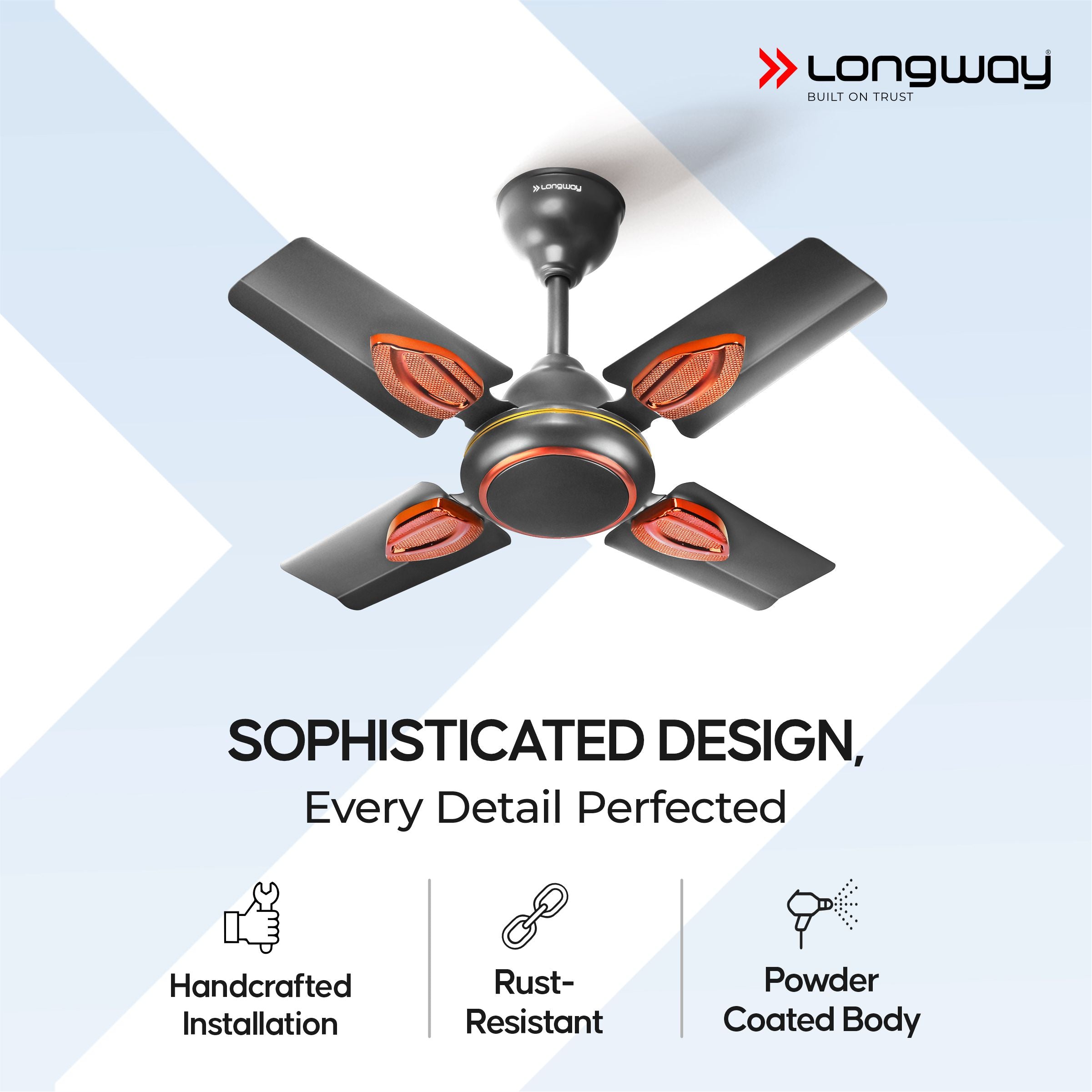 Longway Kiger P1 600 mm/24 inch Ultra High Speed 4 Blade Anti-Dust Decorative 5-Star Rated Ceiling Fan (Smoked Brown, Pack of 1)