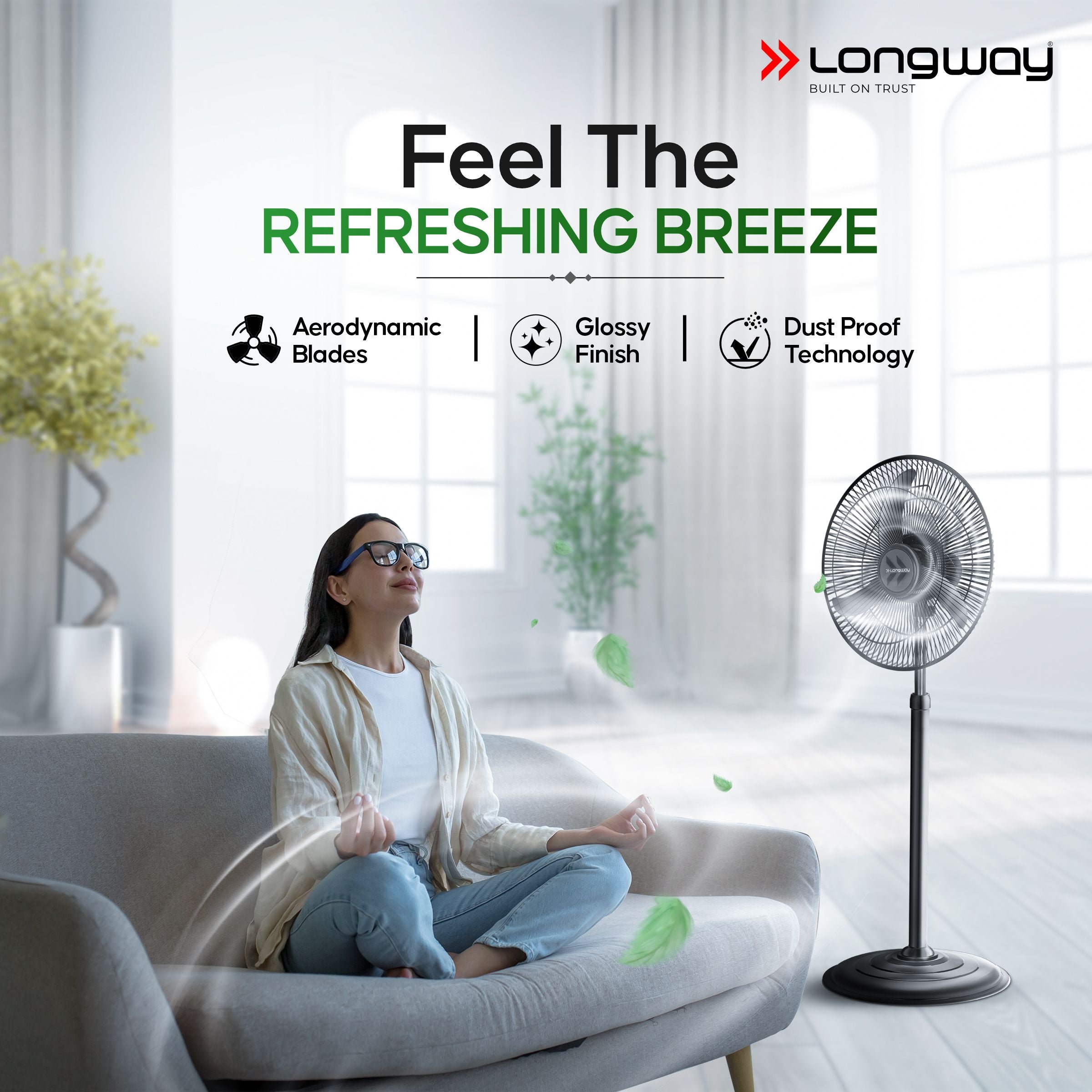 Longway Bolt Black Pedestal Fan, P1 400 mm, Ultra High Speed, 3 Blade, Decorative Star Rated (Black, Pack of 1)