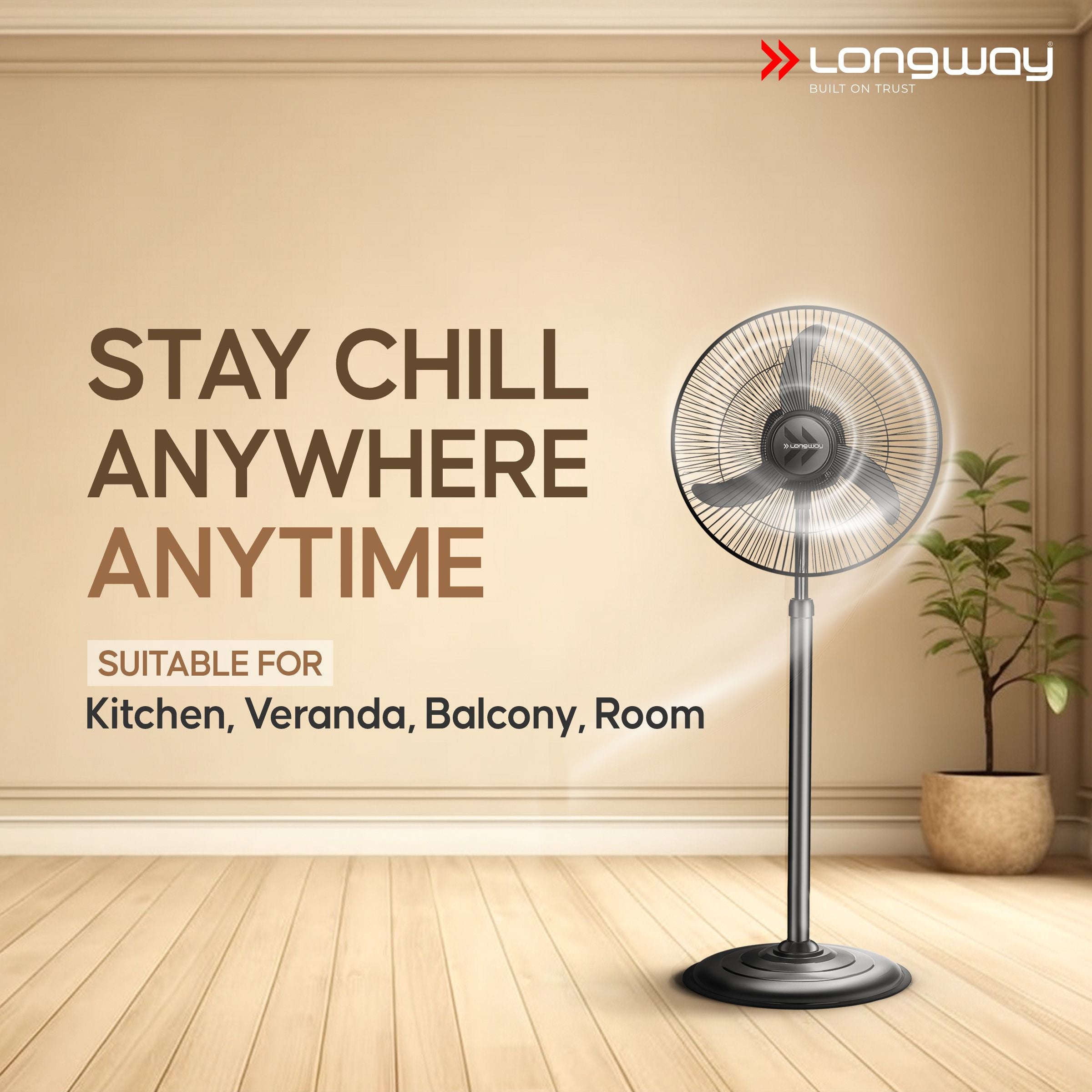Longway Bolt Black Pedestal Fan, P1 400 mm, Ultra High Speed, 3 Blade, Decorative Star Rated (Black, Pack of 1)