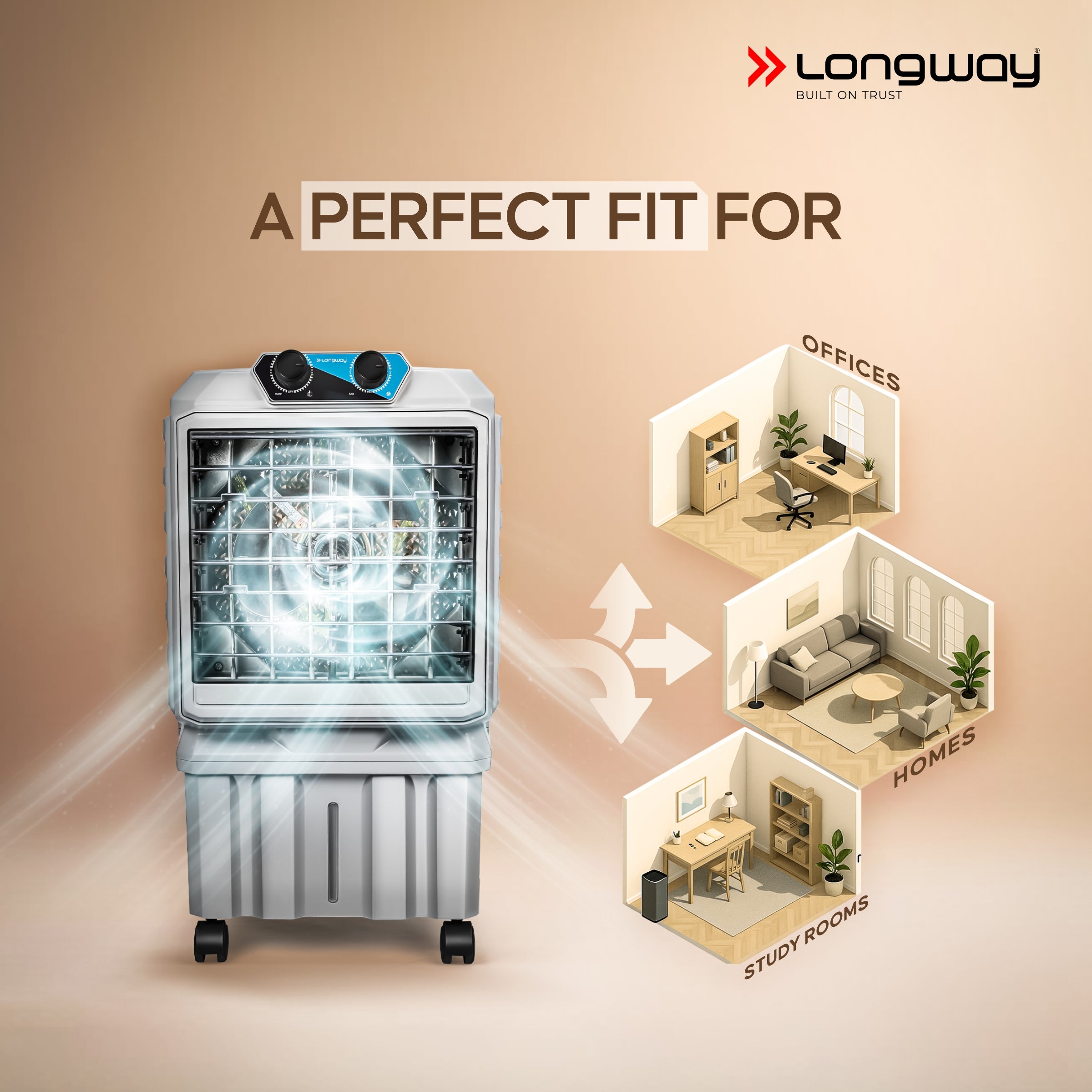 Longway Chill Pro 30 Ltr Portable Air Cooler for Home | Densenest Honeycomb Pads | Fully collapsible Louvers | 20% More Speed Air Delivery | Lower Power Consumption | Inverter Compatible | Air Cooler For Room (Gray, 30L)