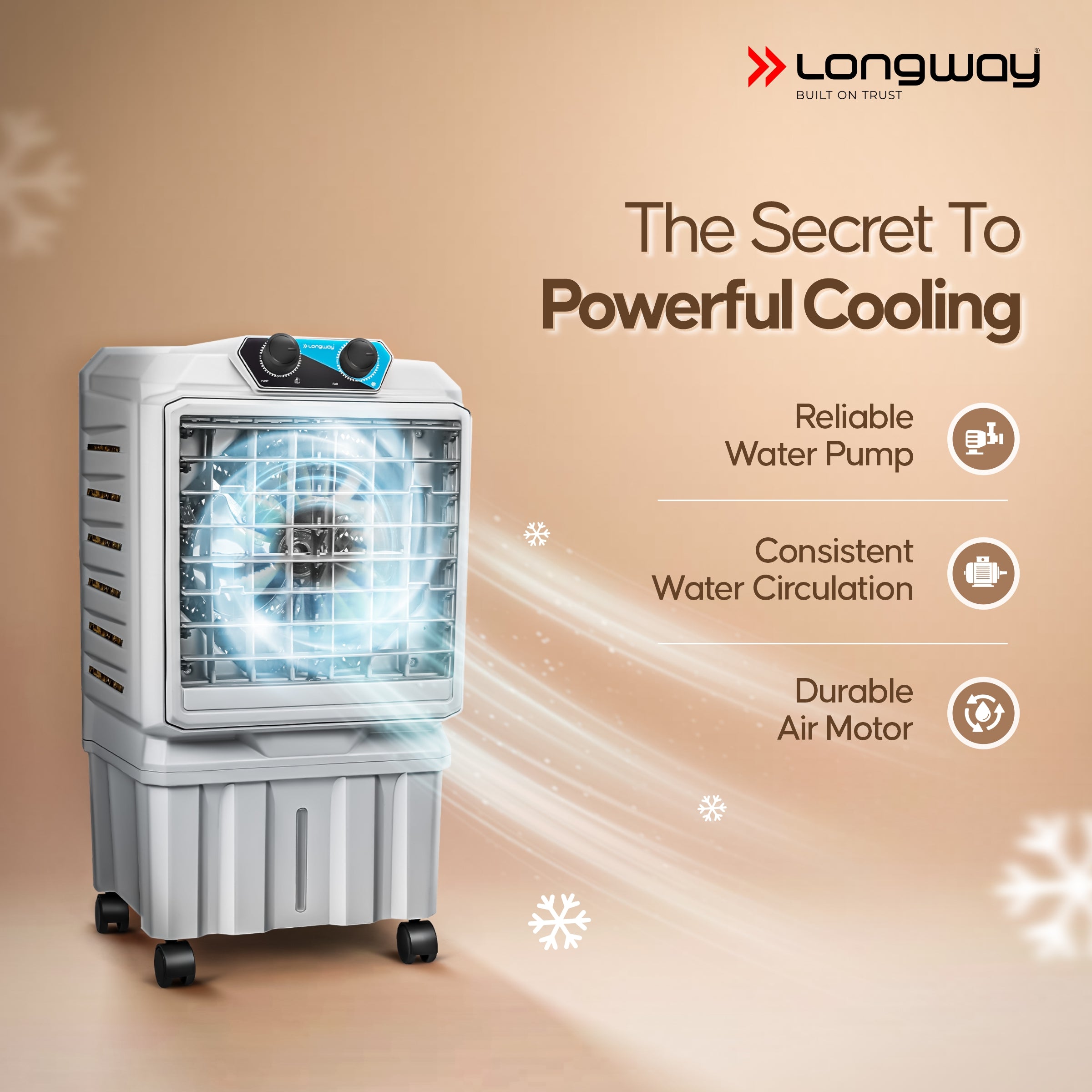 Longway Chill Pro 30 Ltr Portable Air Cooler for Home | Densenest Honeycomb Pads | Fully collapsible Louvers | 20% More Speed Air Delivery | Lower Power Consumption | Inverter Compatible | Air Cooler For Room (Gray, 30L)