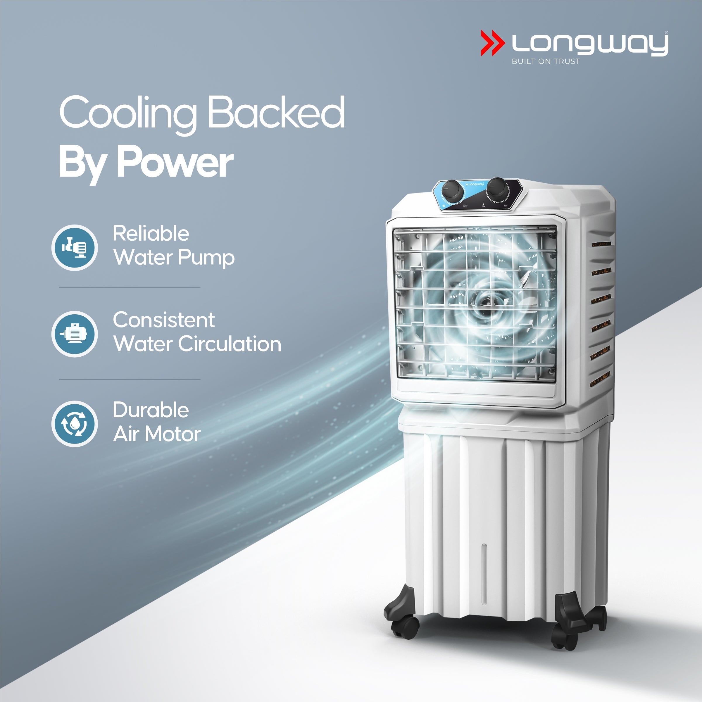 Longway Chill Pro 50 Ltr Portable Air Cooler for Home | Densenest Honeycomb Pads | Fully collapsible Louvers | 20% More Speed Air Delivery | Lower Power Consumption | Inverter Compatible | Air Cooler For Room (Gray, 50L)