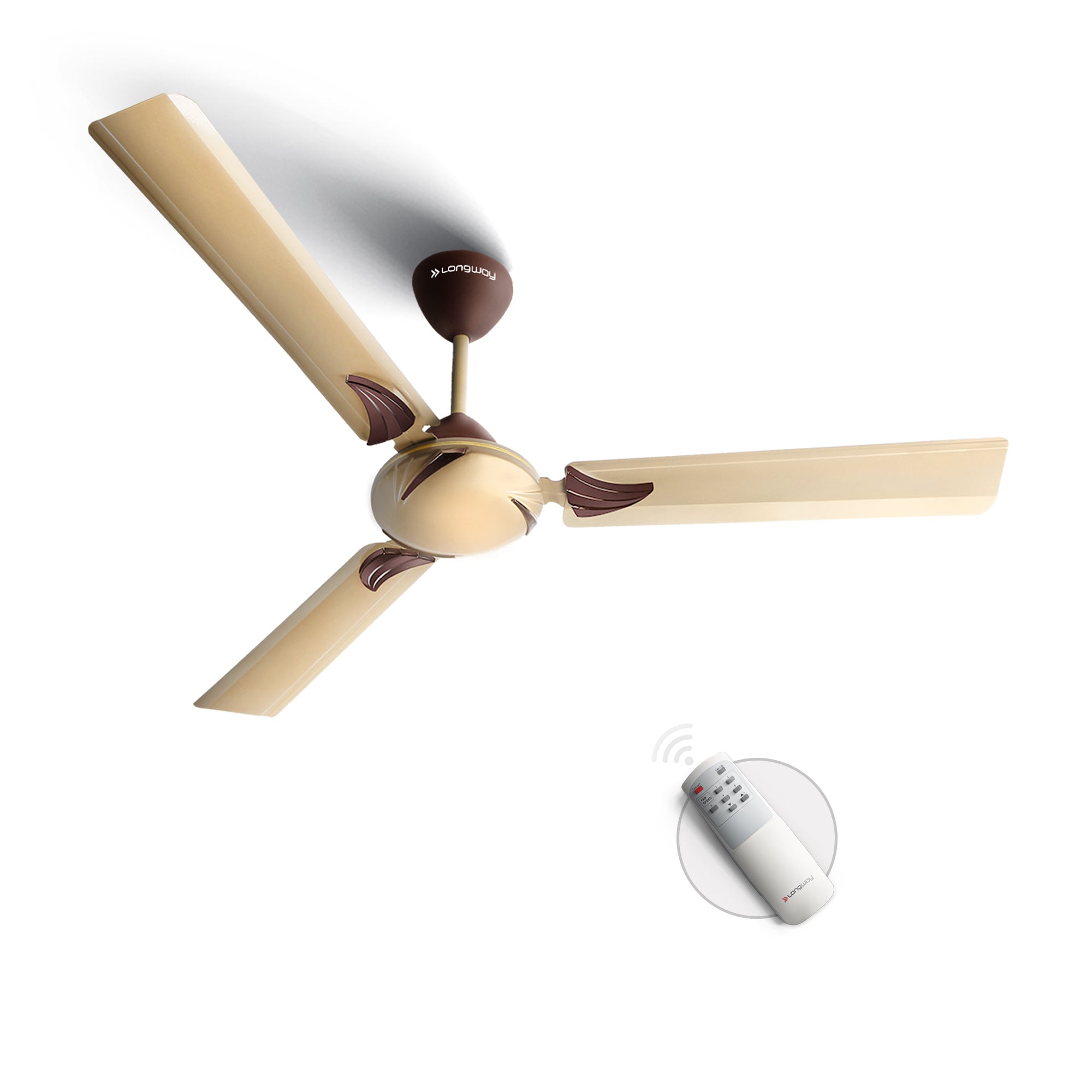 Longway Creta P1 1200 mm/48 inch Remote Controlled 3 Blade Anti-Dust Decorative Star Rated Ceiling Fan (Golden, Pack of 1)