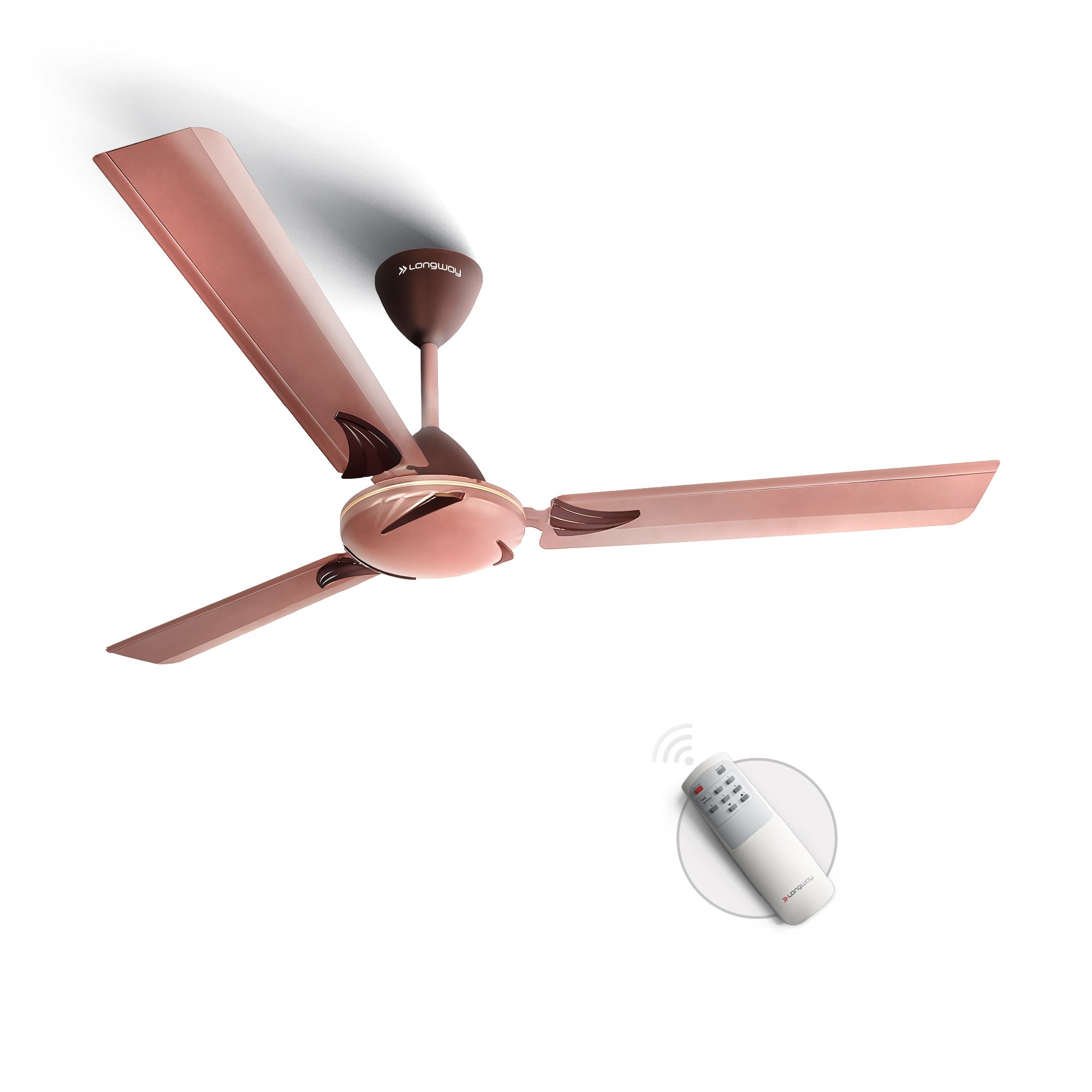 Longway Creta P1 1200 mm/48 inch Remote Controlled 3 Blade Anti-Dust Decorative Star Rated Ceiling Fan (Rusty Brown, Pack of 1)