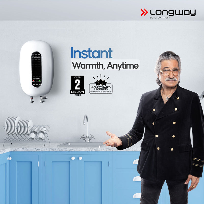 Longway Hotspring 3 ltr Automatic Instant Water Heater with Multiple Safety System & Rust-Proof ABS Body (White, 3 Ltr)