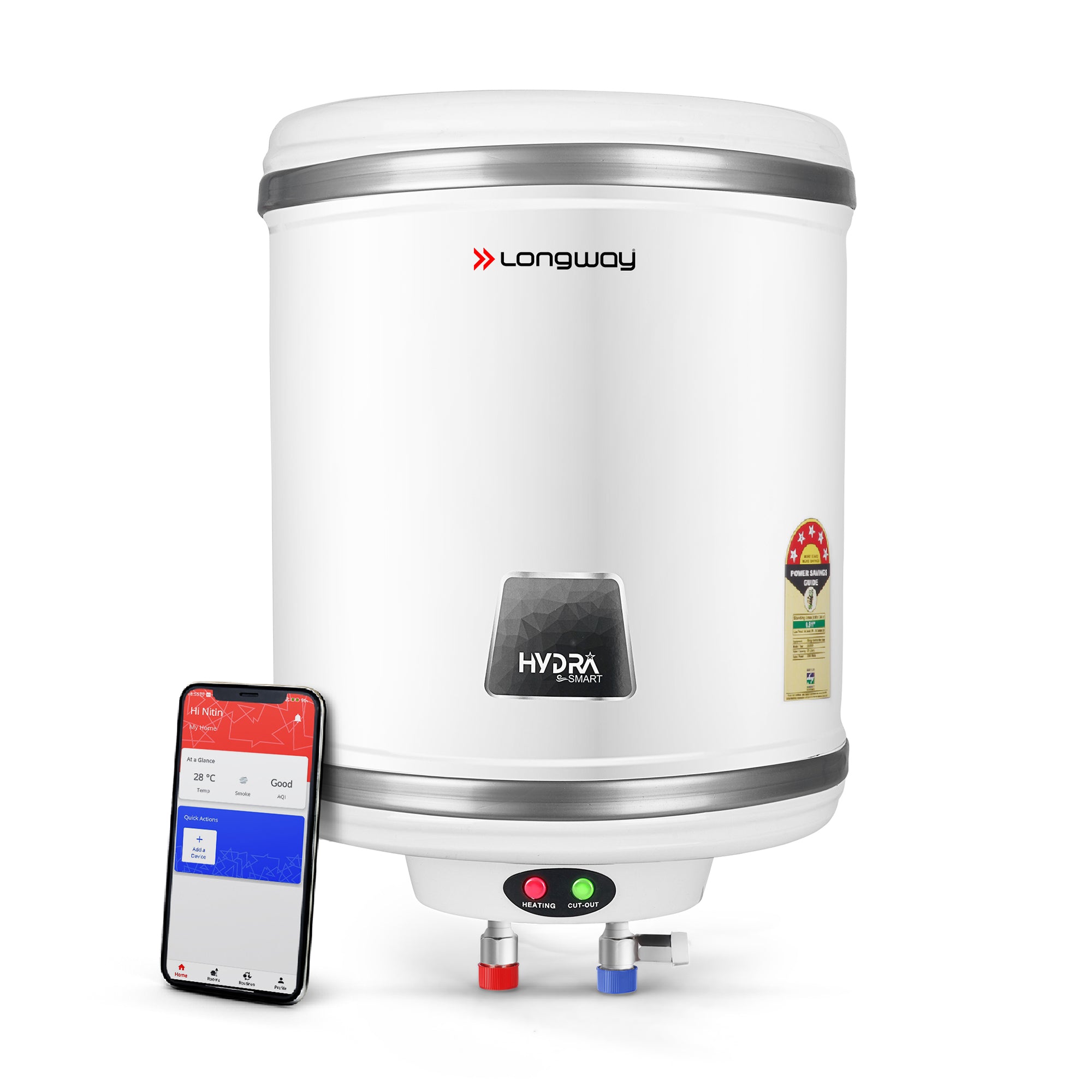 Longway Hydra Smart 15 Ltr 5 Star Rated Automatic Storage Water Heater for Home with App Based Multi-Functioning Technology with Multiple Safety System & Anti-Rust Coating | 1-Year Warranty | (Silver, 15 Ltr)