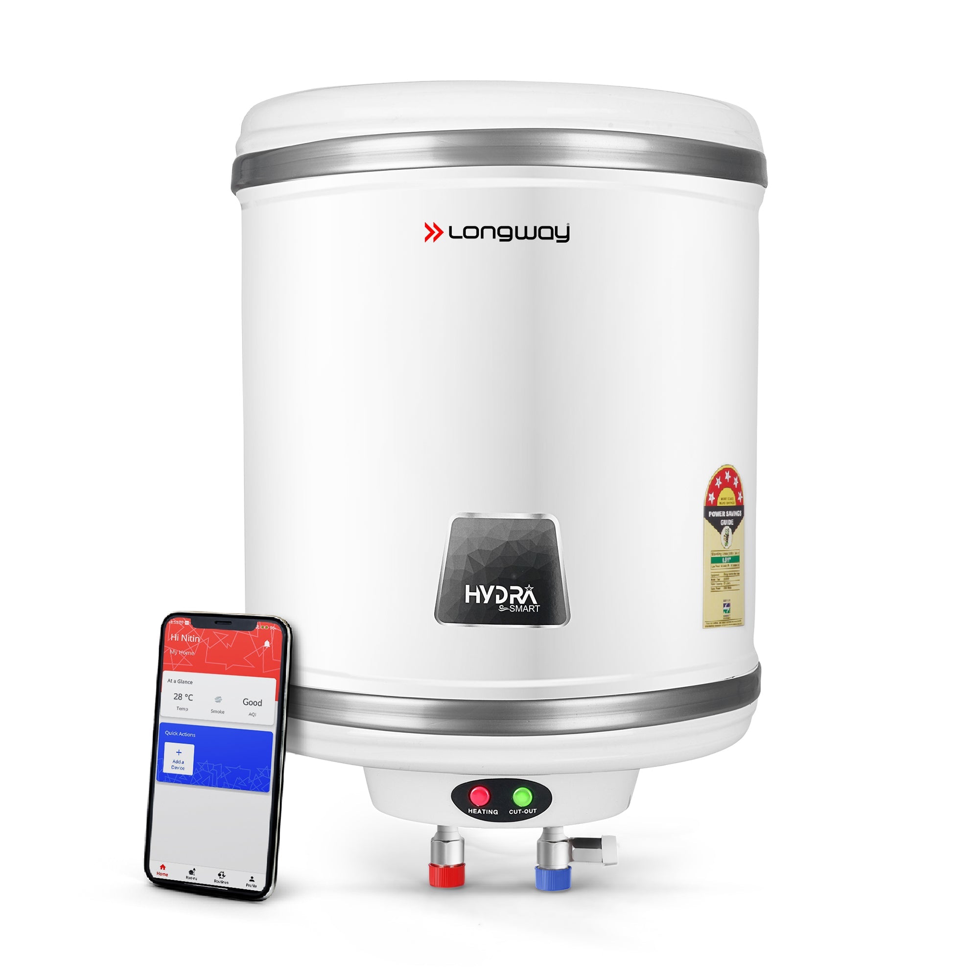 Longway Hydra Smart 25 Ltr 5 Star Rated Automatic Storage Water Heater for Home with App Based Multi-Functioning Technology with Multiple Safety System & Anti-Rust Coating | 1-Year Warranty | (Silver, 25 Ltr)