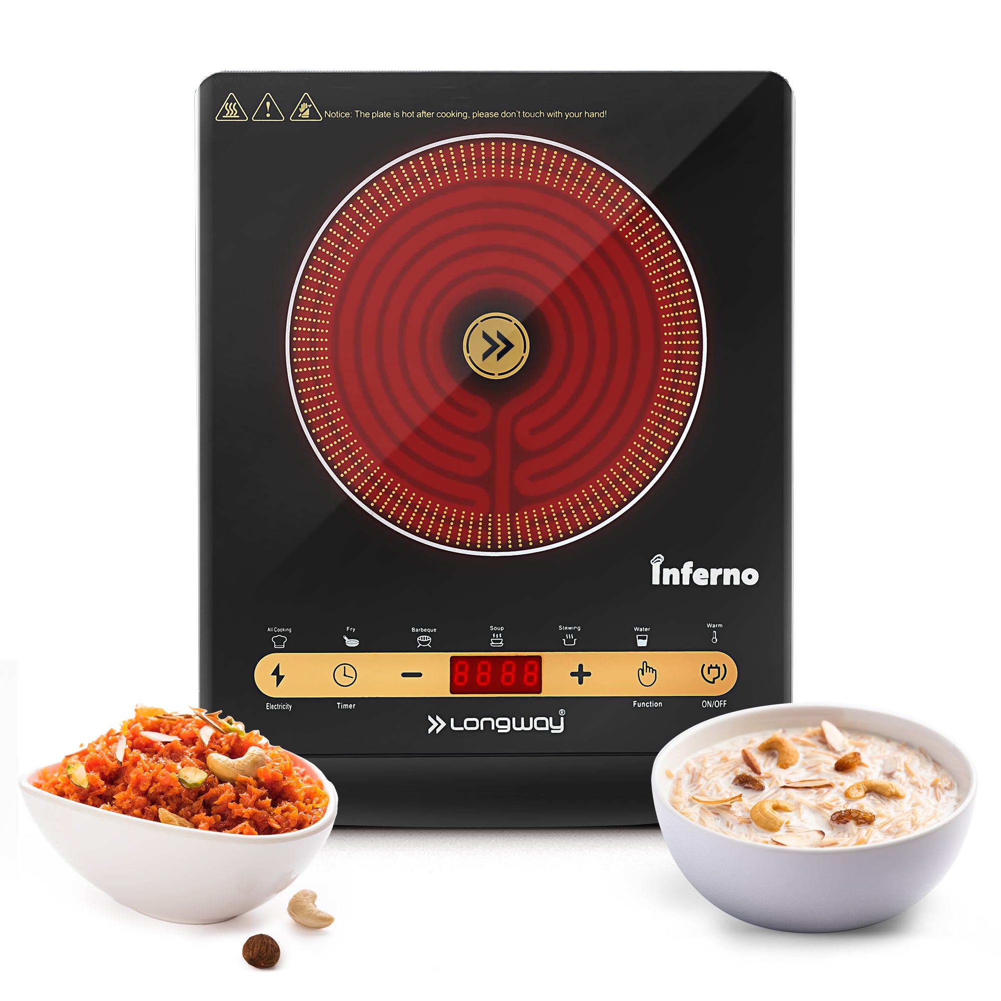 Longway Inferno ICT 2000 W Infra-Red Induction Cooktop For All Type of Utensils (Black, Touch Control)