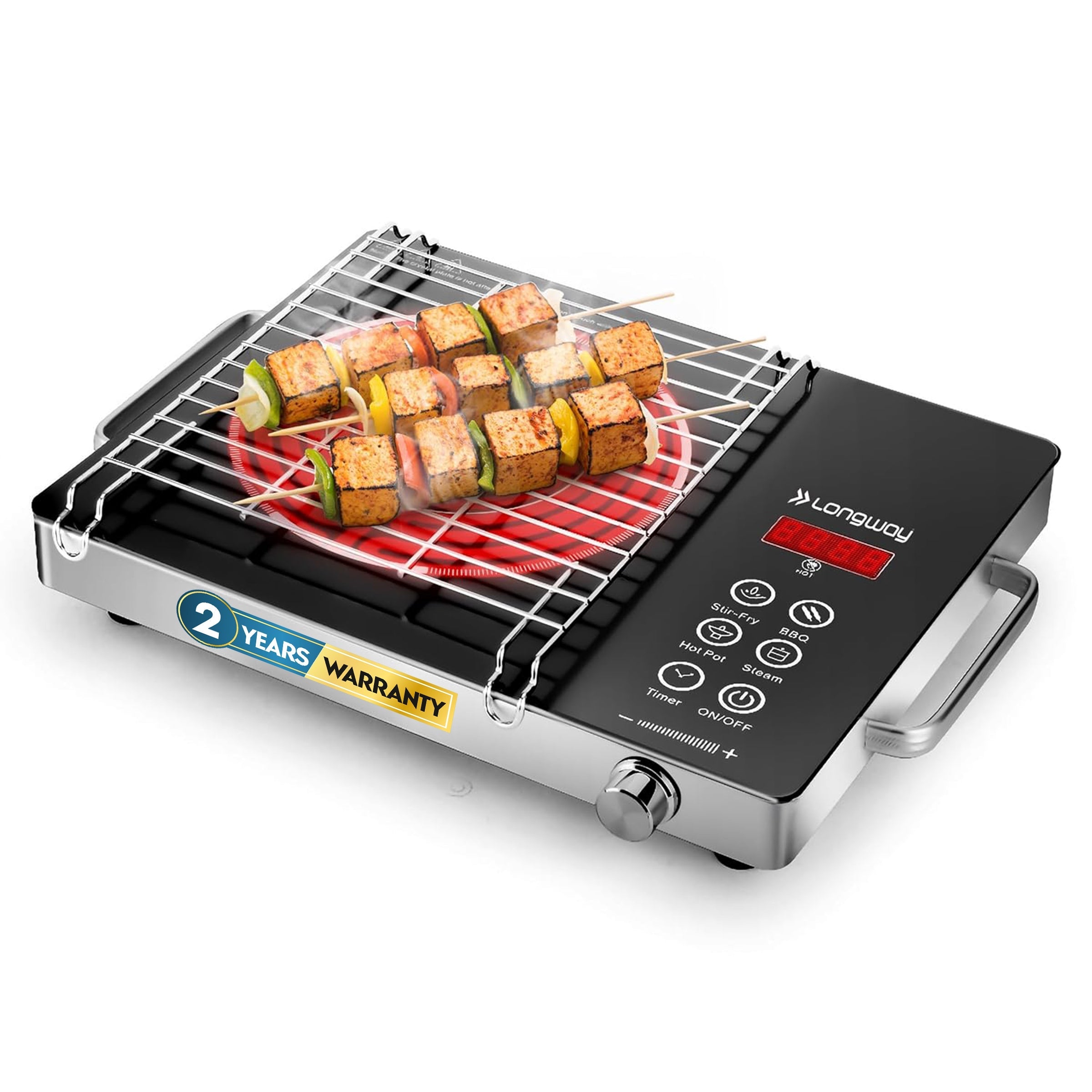 Longway Infralite Pro ICT 2200 W Infrared Cooktop with Free Stainless Steel Grill | Auto Shut Off & Overheat Protection (Black, Touch Control)