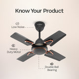 Longway Kiger P1 600 mm/24 inch Ultra High Speed 4 Blade Anti-Dust Decorative 5-Star Rated Ceiling Fan (Smoked Brown, Pack of 1)