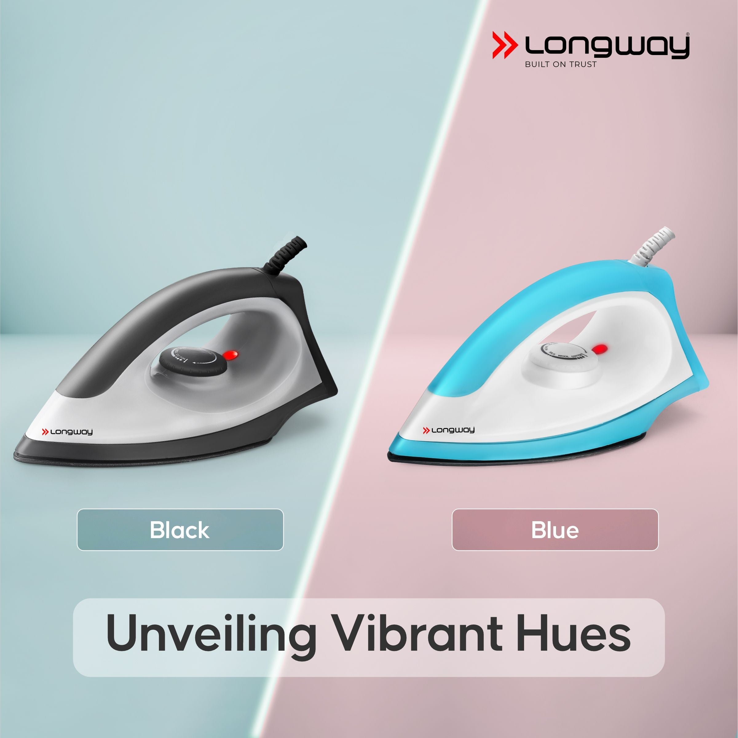 Longway Kwid Light Weight Non-Stick Teflon Coated Dry Iron, Electric Iron for Clothes | 1 Year Warranty | (1100 Watt, Black)