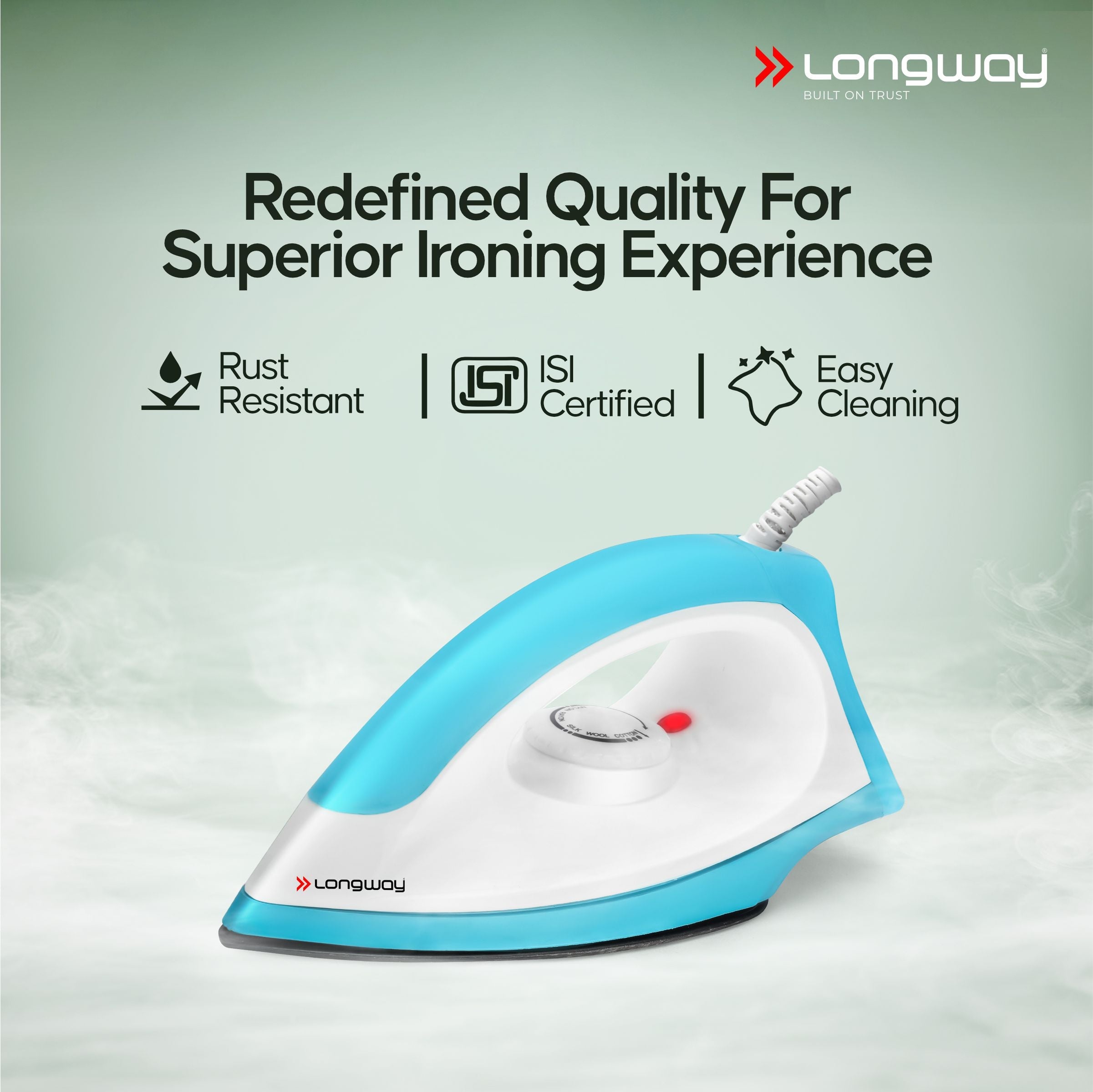 Longway Kwid Light Weight Non-Stick Teflon Coated Dry Iron, Electric Iron for Clothes | 1 Year Warranty | (1100 Watt, Blue)