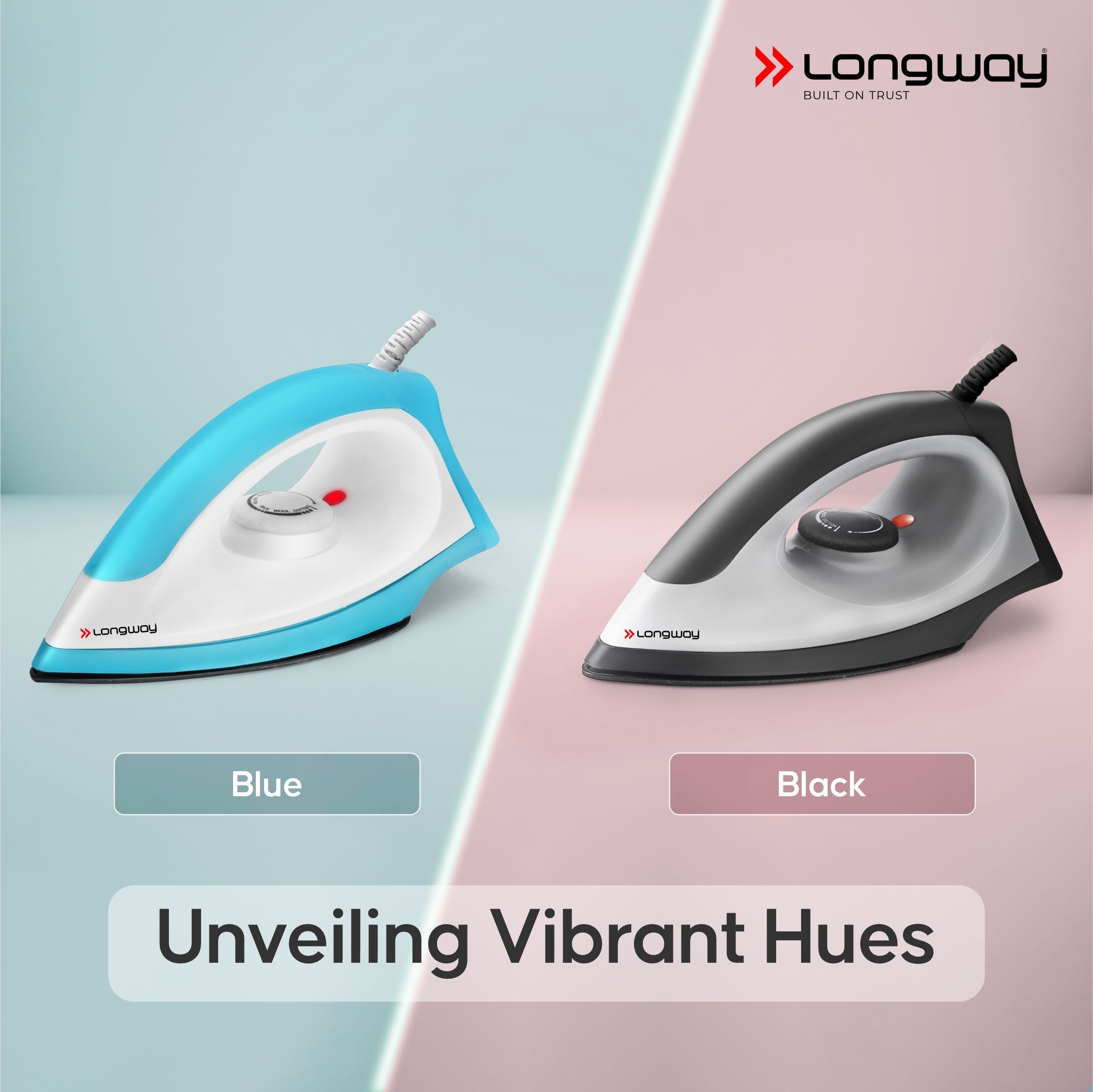 Longway Kwid Light Weight Non-Stick Teflon Coated Dry Iron, Electric Iron for Clothes | 1 Year Warranty | (1100 Watt, Blue)