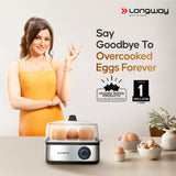 Longway LWEB04 500 Watt Stainless Steel Egg Boiler/Cooker for Steaming, Cooking & Boiling (Silver, 8 Eggs)