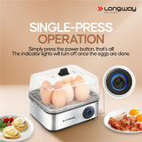 Longway LWEB04 500 Watt Stainless Steel Egg Boiler/Cooker for Steaming, Cooking & Boiling (Silver, 8 Eggs)