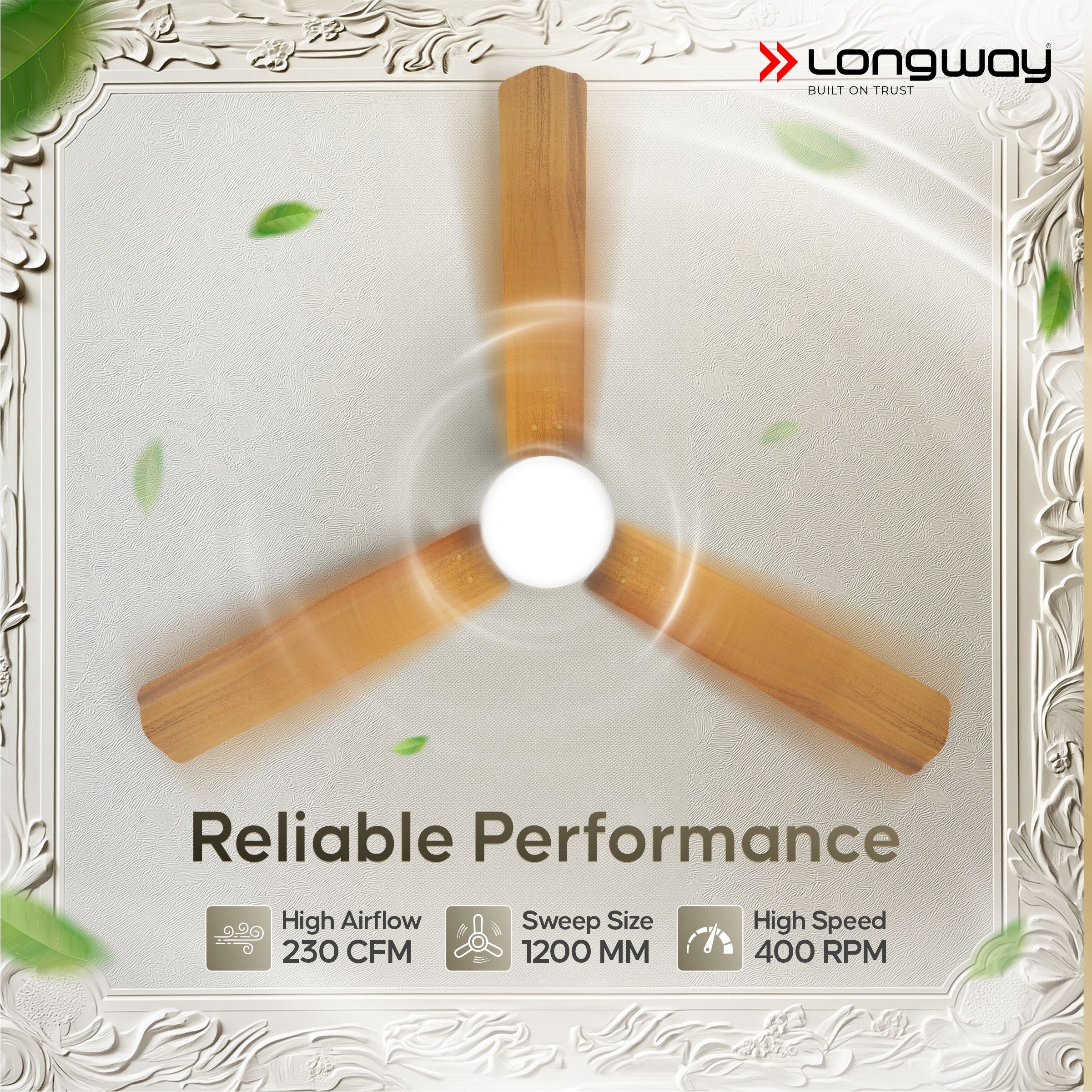 Longway Luminair Max 1200 mm BLDC Ceiling Fan with Remote Control & LED Light | BEE 5 Star Rated Energy Efficient | Ultra High Speed 3 Blade Anti-Dust Decorative Ceiling Fan | 5 Years Warranty (Golden Birch, Pack of 1)