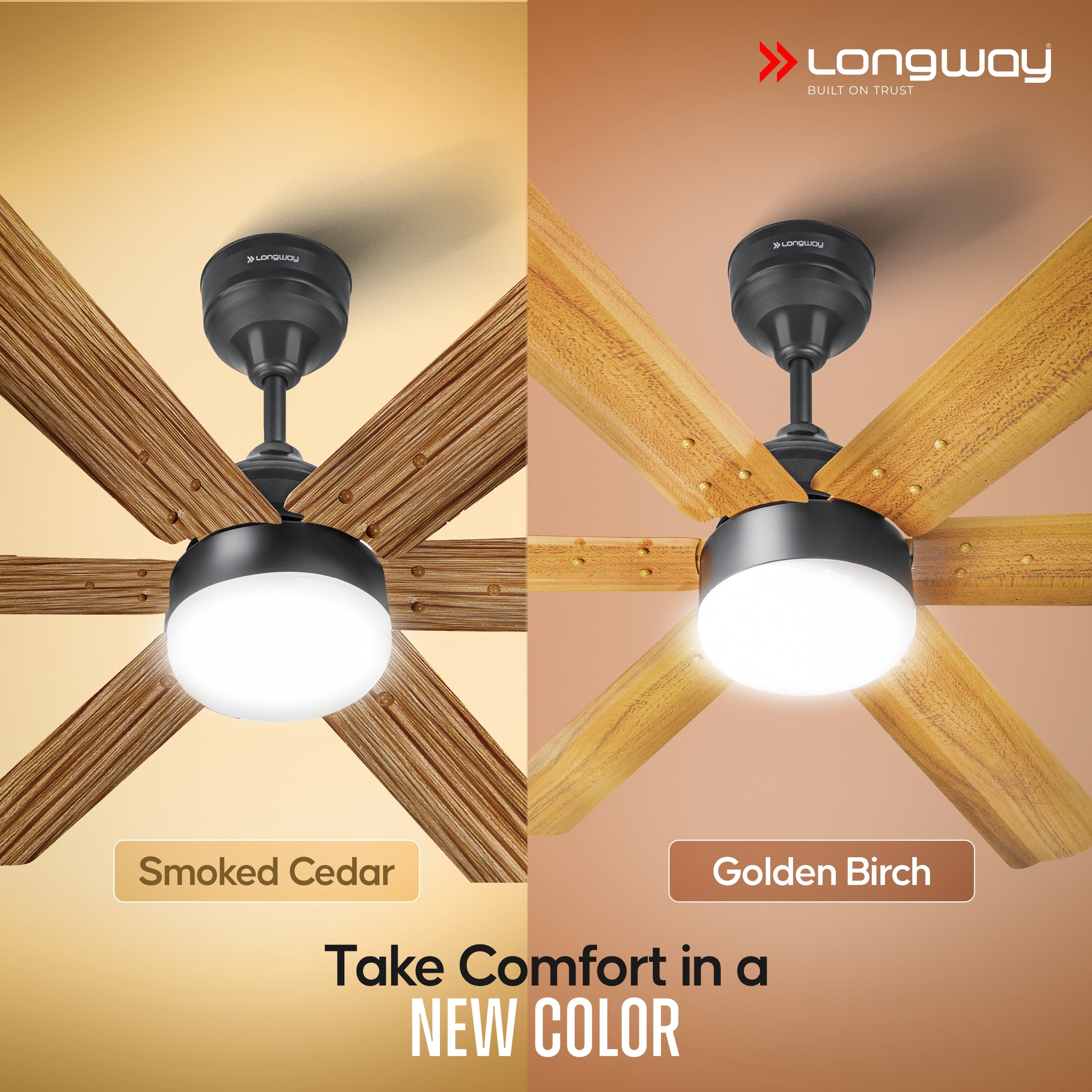 Longway Luminair Max 1200 mm BLDC Ceiling Fan with Remote Control & LED Light | BEE 5 Star Rated Energy Efficient | Ultra High Speed 6 Blade Anti-Dust Decorative Ceiling Fan | 5 Years Warranty (Smoked Cedar, Pack of 1)
