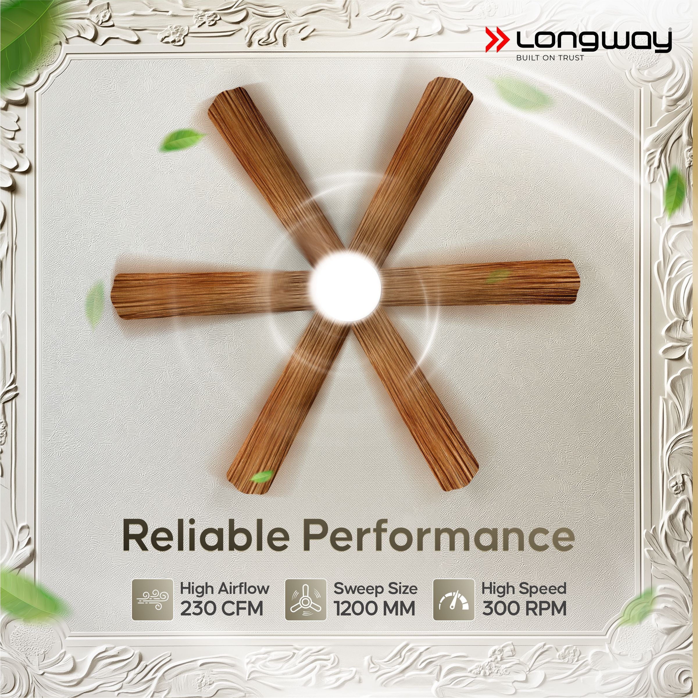 Longway Luminair Max 1200 mm BLDC Ceiling Fan with Remote Control & LED Light | BEE 5 Star Rated Energy Efficient | Ultra High Speed 6 Blade Anti-Dust Decorative Ceiling Fan | 5 Years Warranty (Smoked Cedar, Pack of 1)