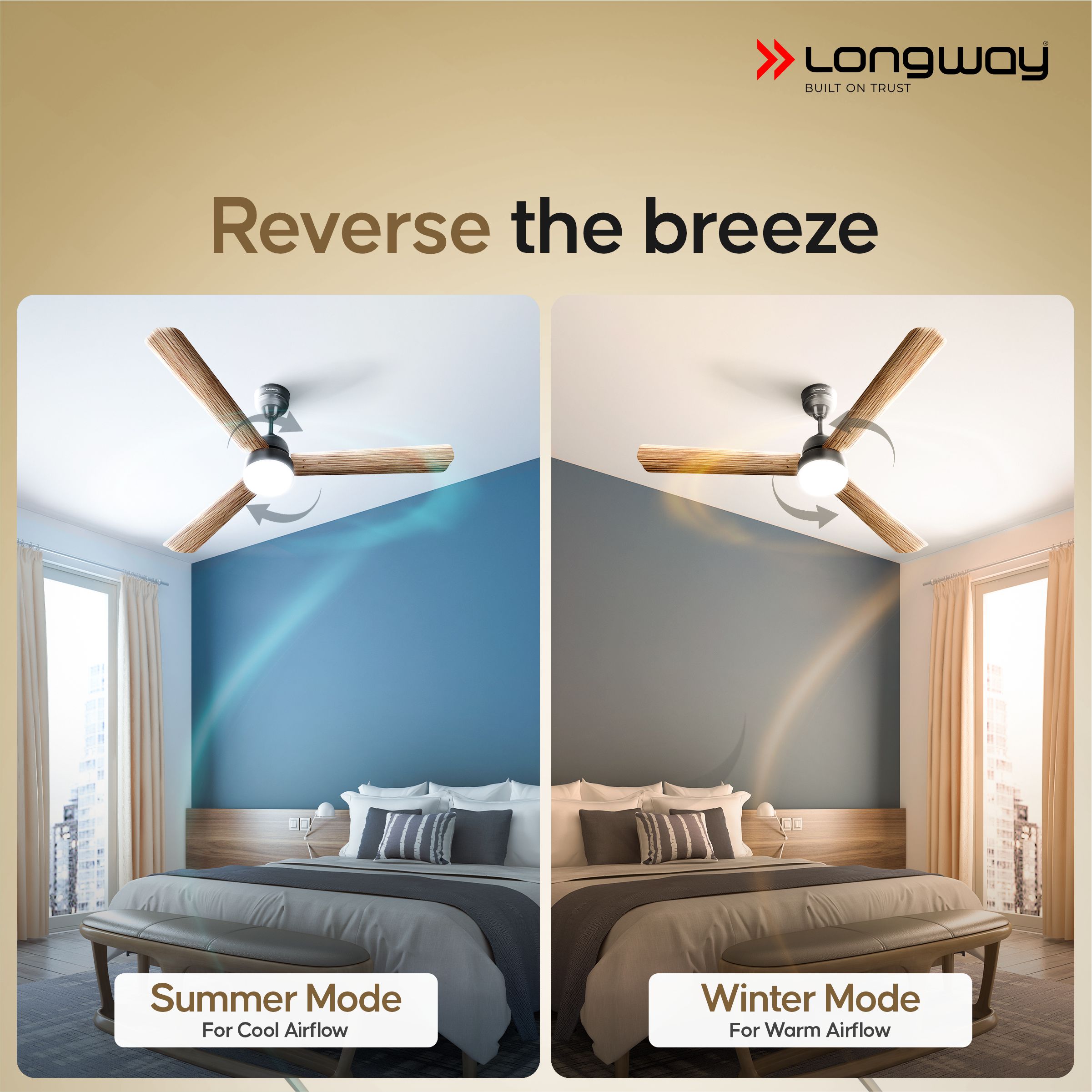 Longway Luminair Max 1200 mm BLDC Ceiling Fan with Remote Control & LED Light | BEE 5 Star Rated Energy Efficient | Ultra High Speed 3 Blade Anti-Dust Decorative Ceiling Fan | 5 Years Warranty (Smoked Cedar, Pack of 1)