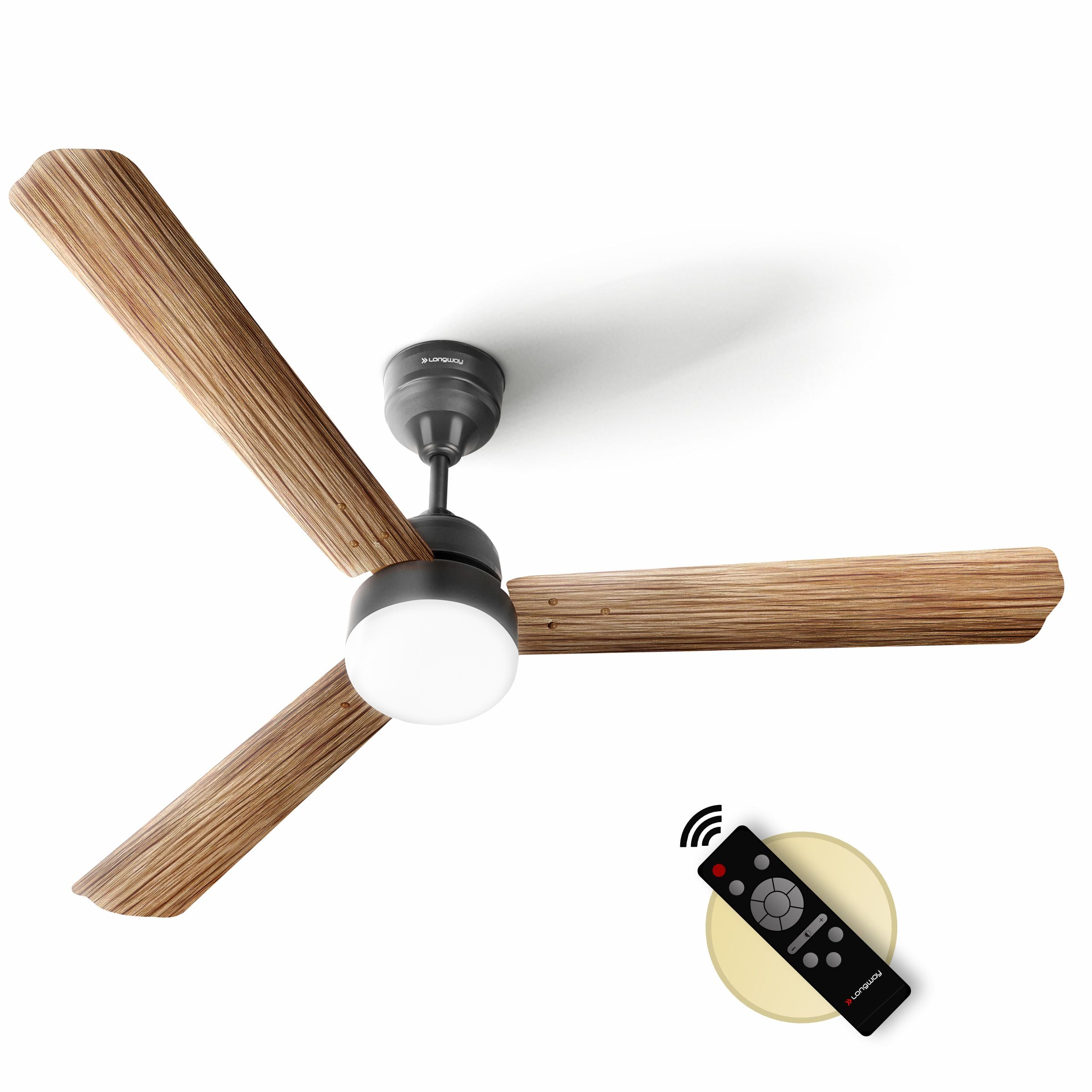Longway Luminair Max 1200 mm BLDC Ceiling Fan with Remote Control & LED Light | BEE 5 Star Rated Energy Efficient | Ultra High Speed 3 Blade Anti-Dust Decorative Ceiling Fan | 5 Years Warranty (Smoked Cedar, Pack of 1)