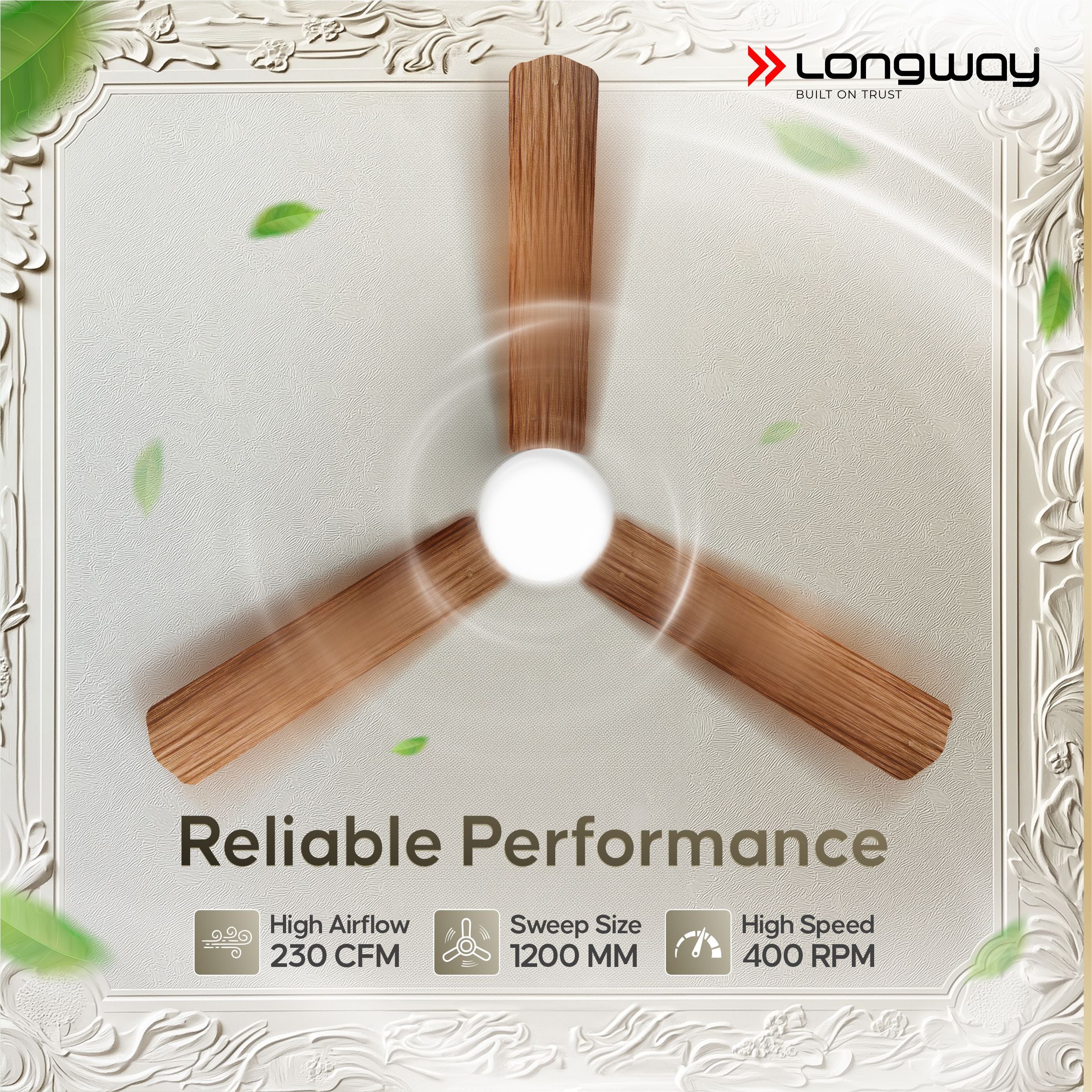 Longway Luminair Max 1200 mm BLDC Ceiling Fan with Remote Control & LED Light | BEE 5 Star Rated Energy Efficient | Ultra High Speed 3 Blade Anti-Dust Decorative Ceiling Fan | 5 Years Warranty (Smoked Cedar, Pack of 1)