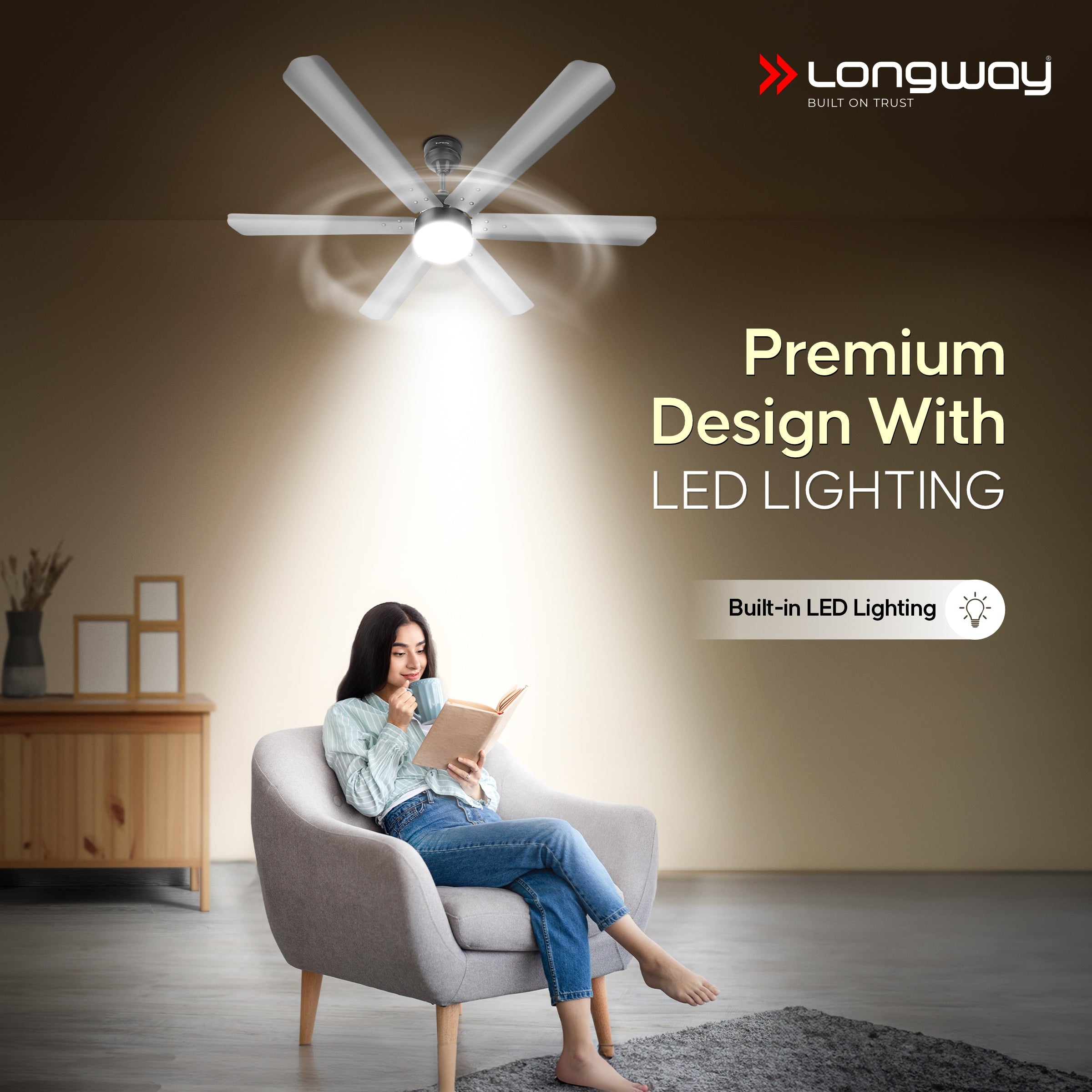 Longway Luminair 1200 mm BLDC Ceiling Fan with Remote Control & LED Light | BEE 5 Star Rated Energy Efficient | Ultra High Speed 6 Blade Anti-Dust Decorative Ceiling Fan | 5 Years Warranty (Steel Gray, Pack of 1)