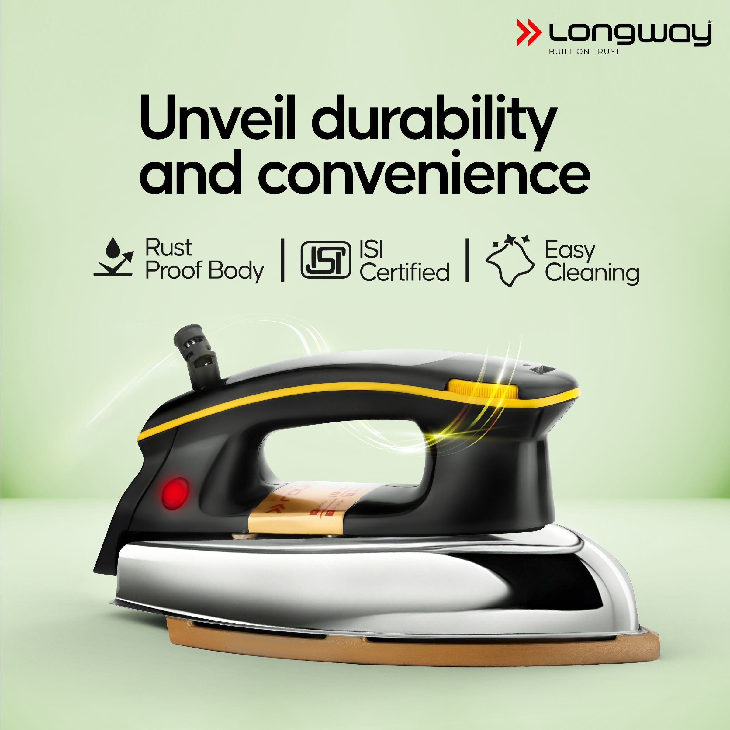 Longway Plancha Heavy Weight Non-Stick Teflon Coated Dry Iron, Electric Iron for Clothes | 1 Year Warranty | (1000 Watt, Black)
