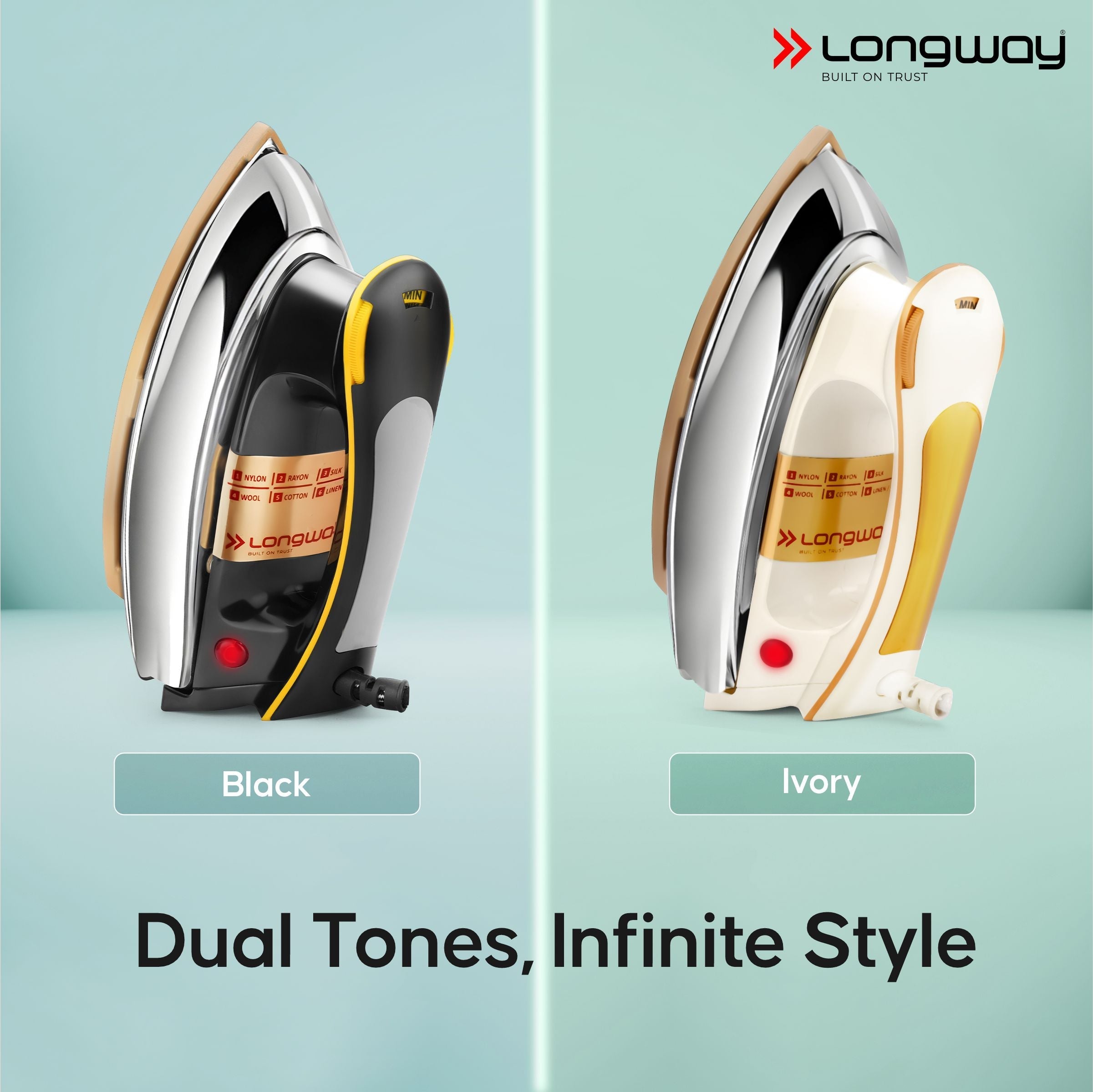 Longway Plancha Heavy Weight Non-Stick Teflon Coated Dry Iron, Electric Iron for Clothes | 1 Year Warranty | (1000 Watt, Black)