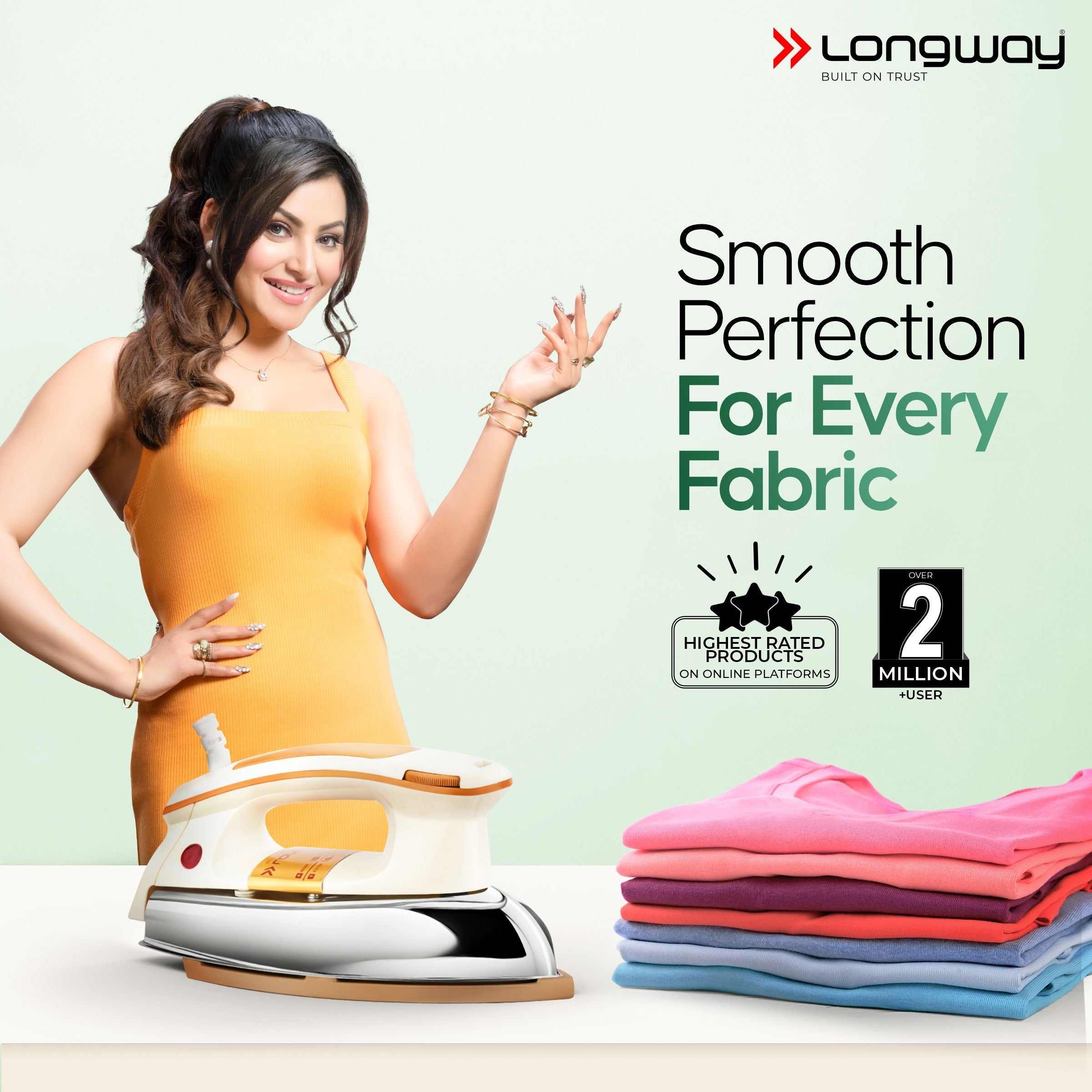 Longway Plancha Heavy Weight Non-Stick Teflon Coated Dry Iron, Electric Iron for Clothes | 1 Year Warranty| (1000 Watt, Ivory)