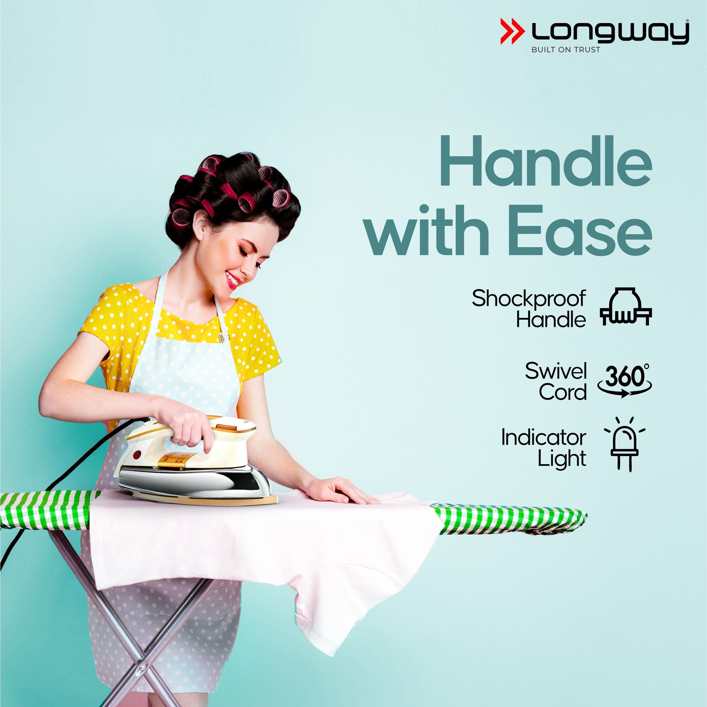 Longway Plancha Heavy Weight Non-Stick Teflon Coated Dry Iron, Electric Iron for Clothes | 1 Year Warranty| (1000 Watt, Ivory)