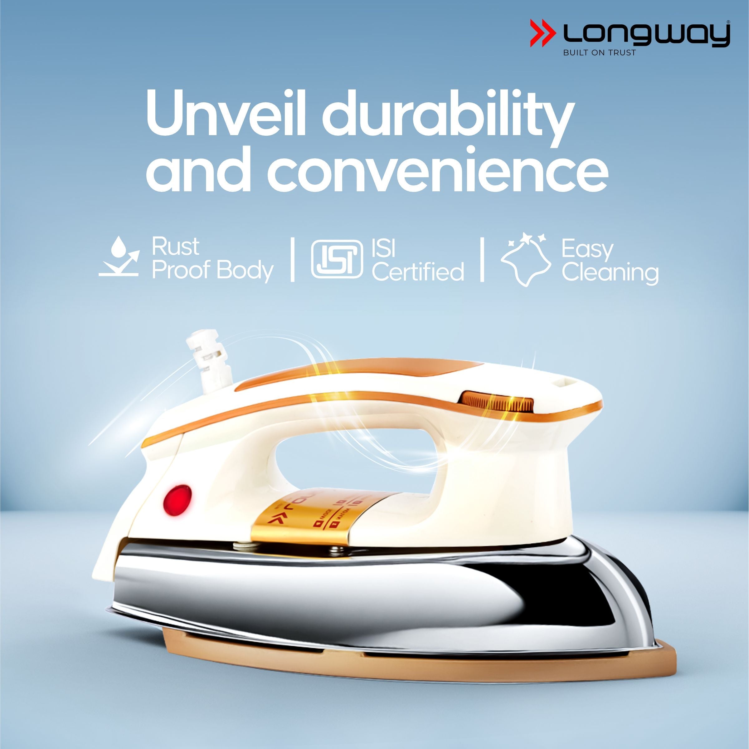 Longway Plancha Heavy Weight Non-Stick Teflon Coated Dry Iron, Electric Iron for Clothes | 1 Year Warranty| (1000 Watt, Ivory)