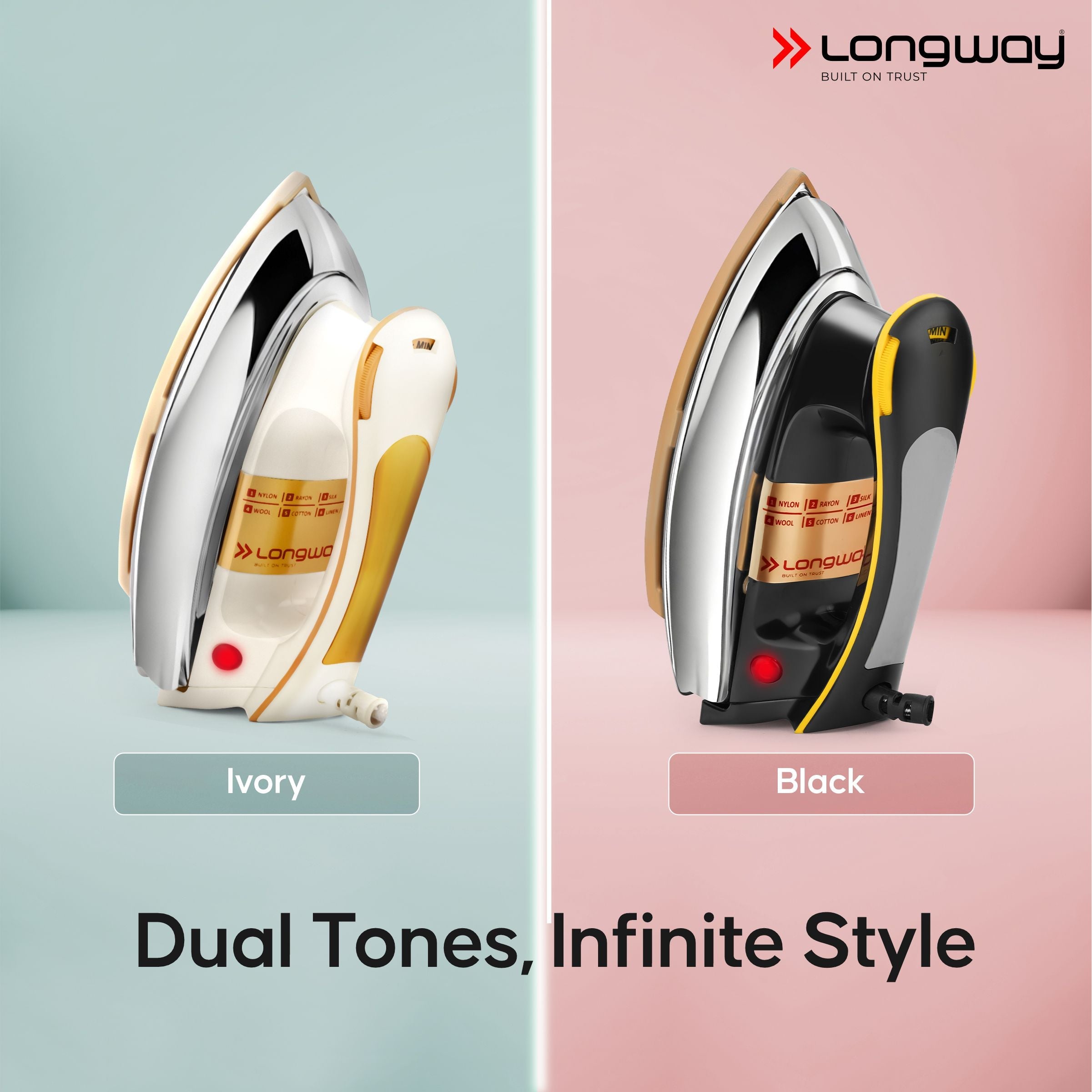 Longway Plancha Heavy Weight Non-Stick Teflon Coated Dry Iron, Electric Iron for Clothes | 1 Year Warranty| (1000 Watt, Ivory)