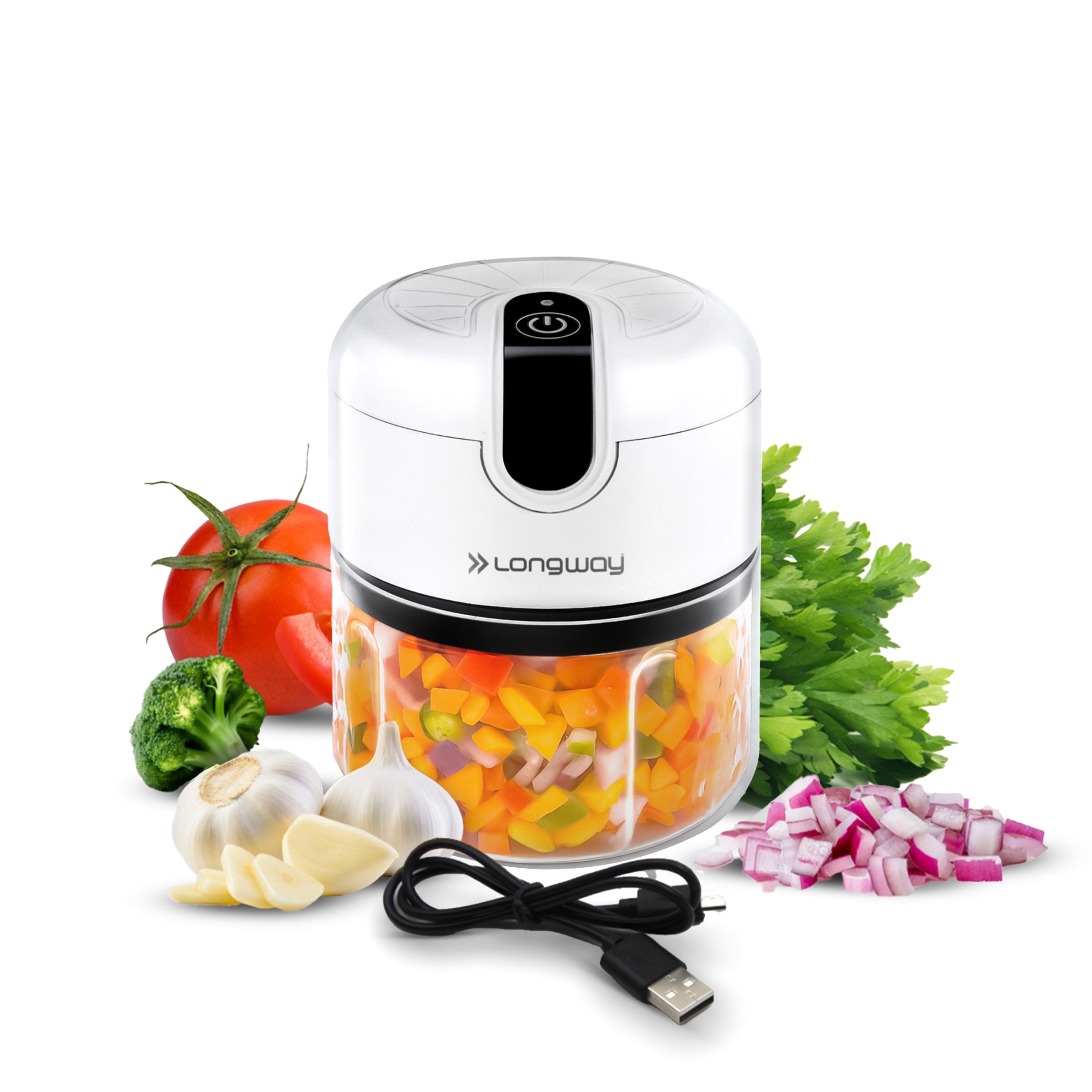 Longway Mini Electric Chopper 250ml | Rechargeable Food Processor | Stainless Steel Blades