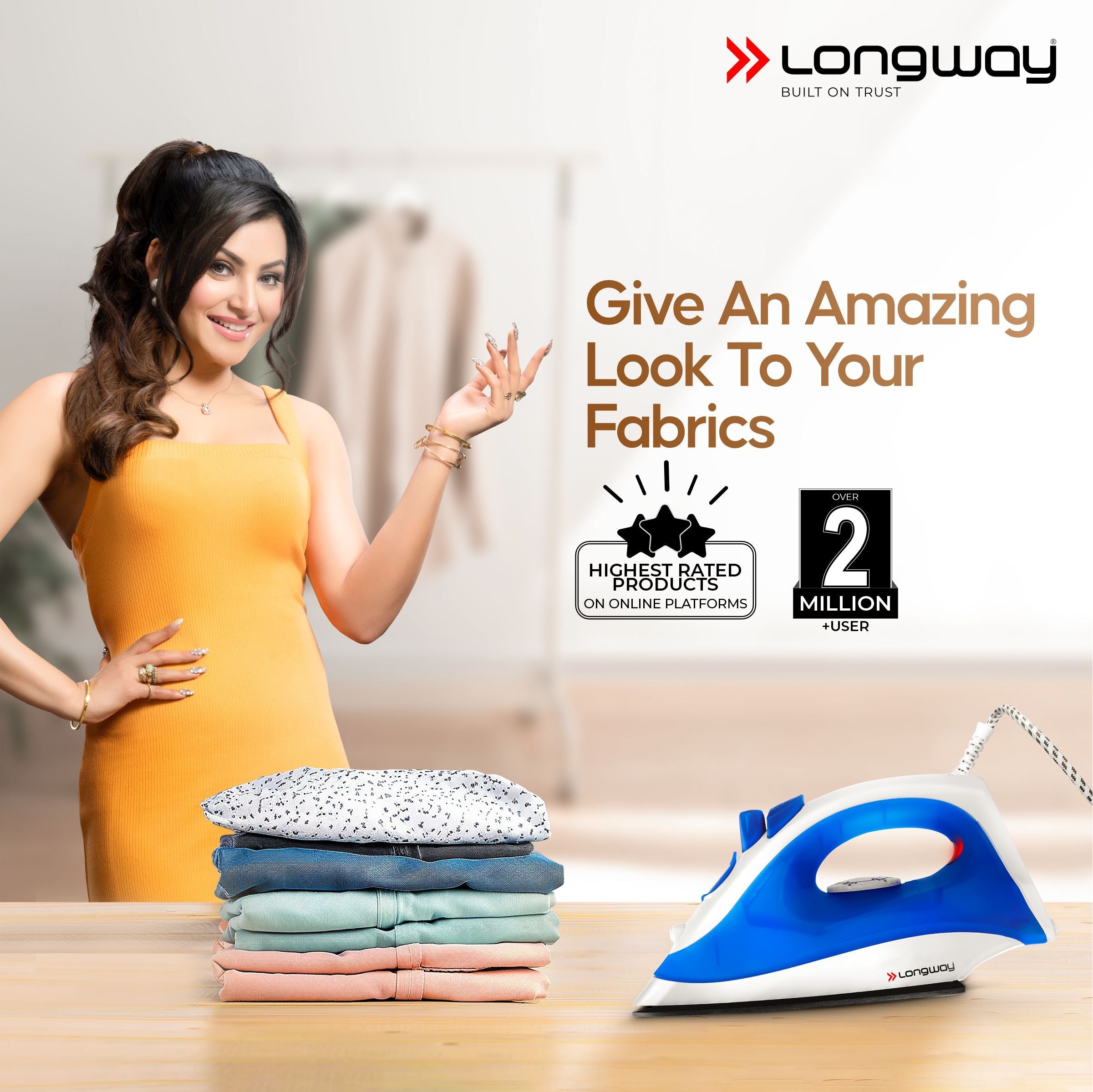 Longway Steamy Light Weight Non Stick Steam Iron, Powerful Steam Output Up to 18 G/Min (1400 Watt, Blue)