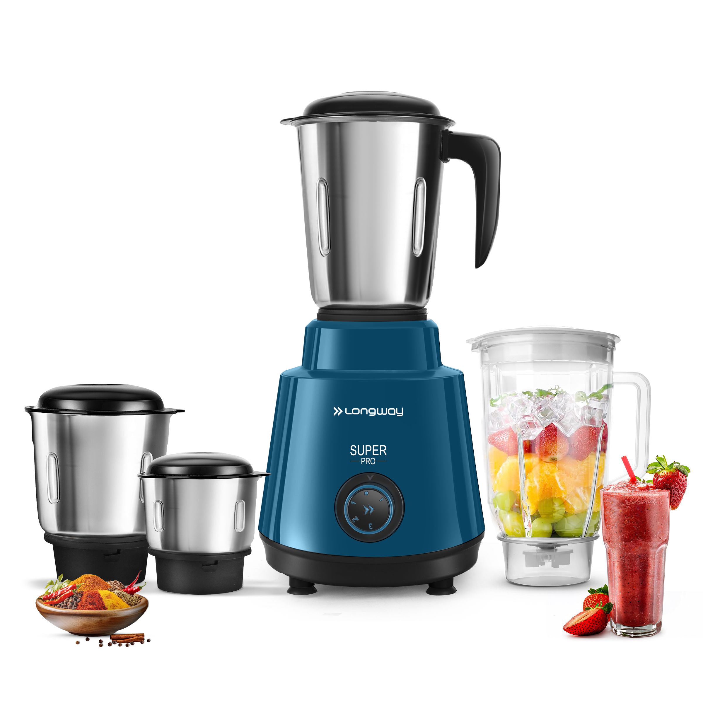 Longway Super Pro 700 - 750 Watt Juicer Mixer Grinder for Grinding, Mixing, Juicing with Powerful Motor with 2 Years Warranty