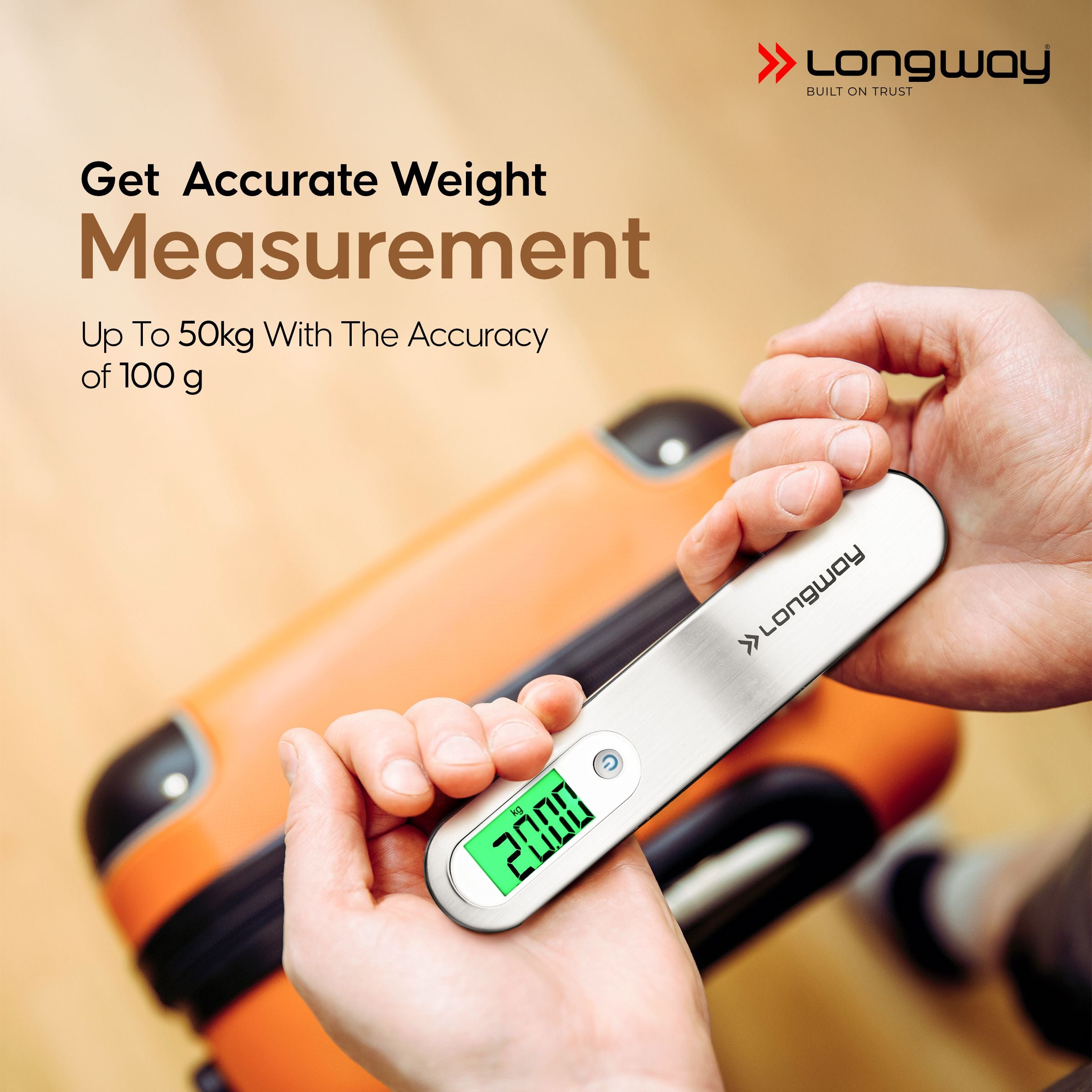 Longway Traveltare Digital Portable Luggage Weighing Scale | Up to 50 Kg Capacity | LCD Display for Accurate Measurements | Lifetime Replacement | Weighing Scale for Home, Travel, Flights & Bags (Silver, 50 kg)