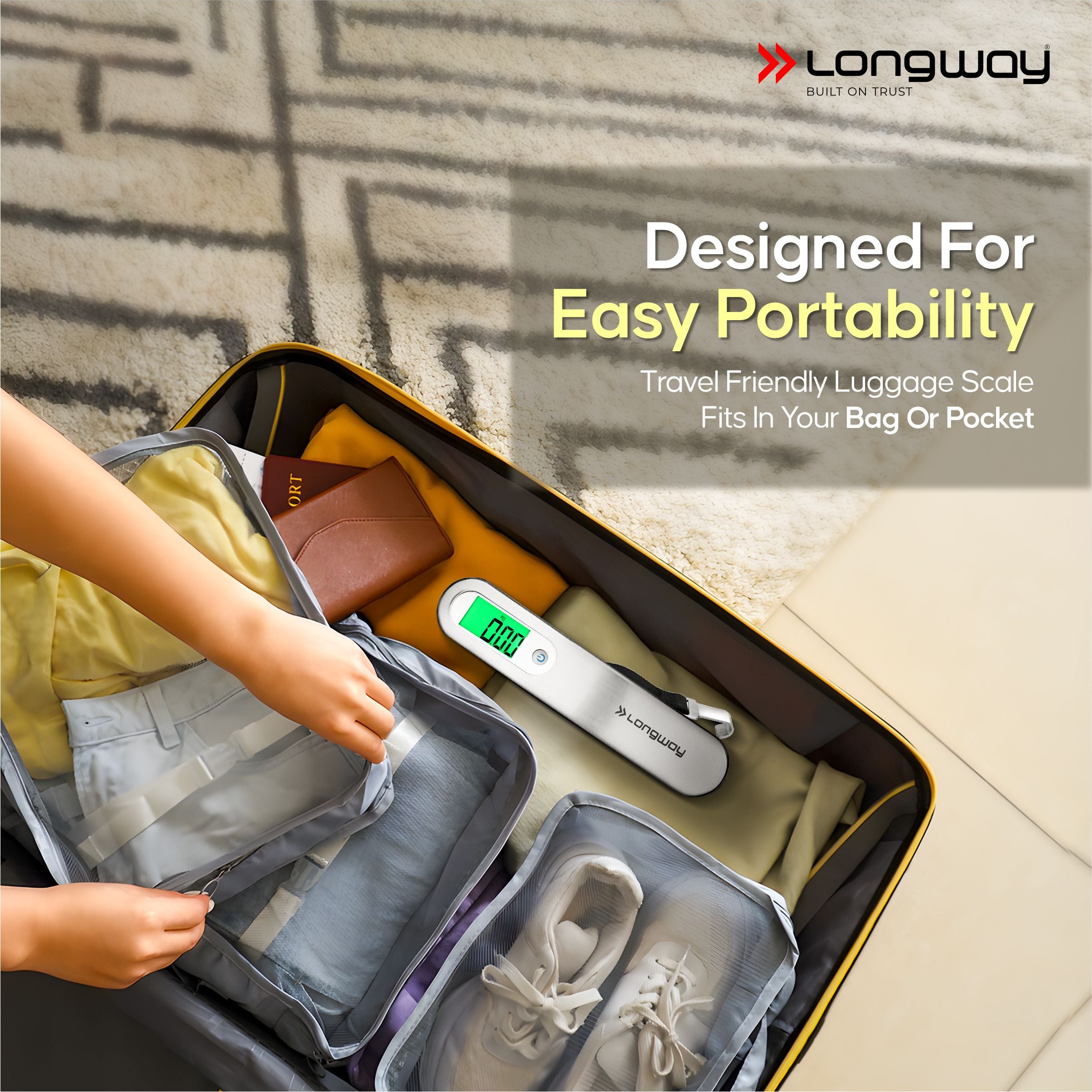 Longway Traveltare Digital Portable Luggage Weighing Scale | Up to 50 Kg Capacity | LCD Display for Accurate Measurements | Lifetime Replacement | Weighing Scale for Home, Travel, Flights & Bags (Silver, 50 kg)