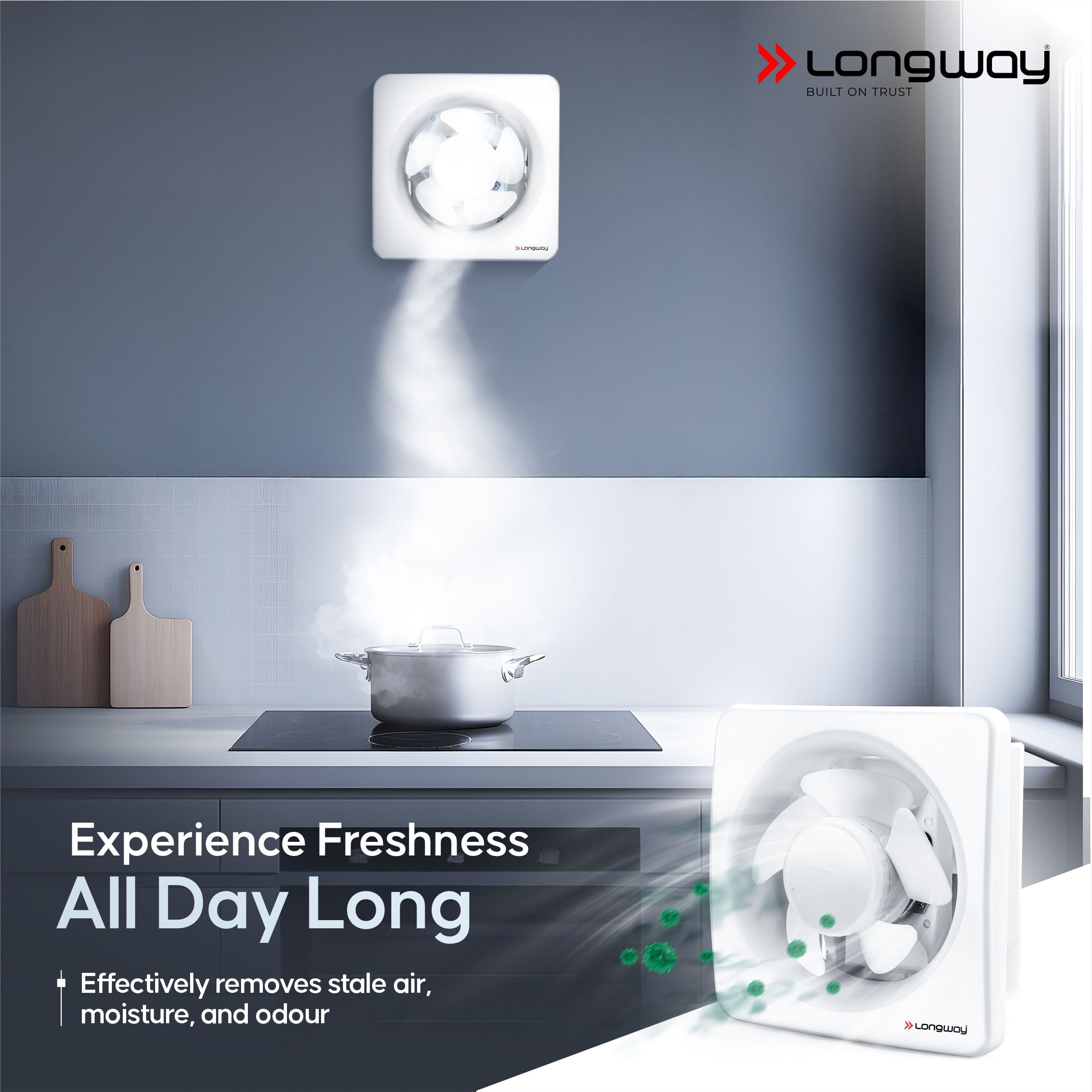 Longway Ventura 6 Inch 150 mm Energy Efficient Exhaust Fan | High Speed Powerful Motor | Noiseless Operation & Easy to Clean | Rust Proof with Anti Dust Shutters |Suitable for Bathroom, Kitchen, Office | 2 Years Warranty (White)