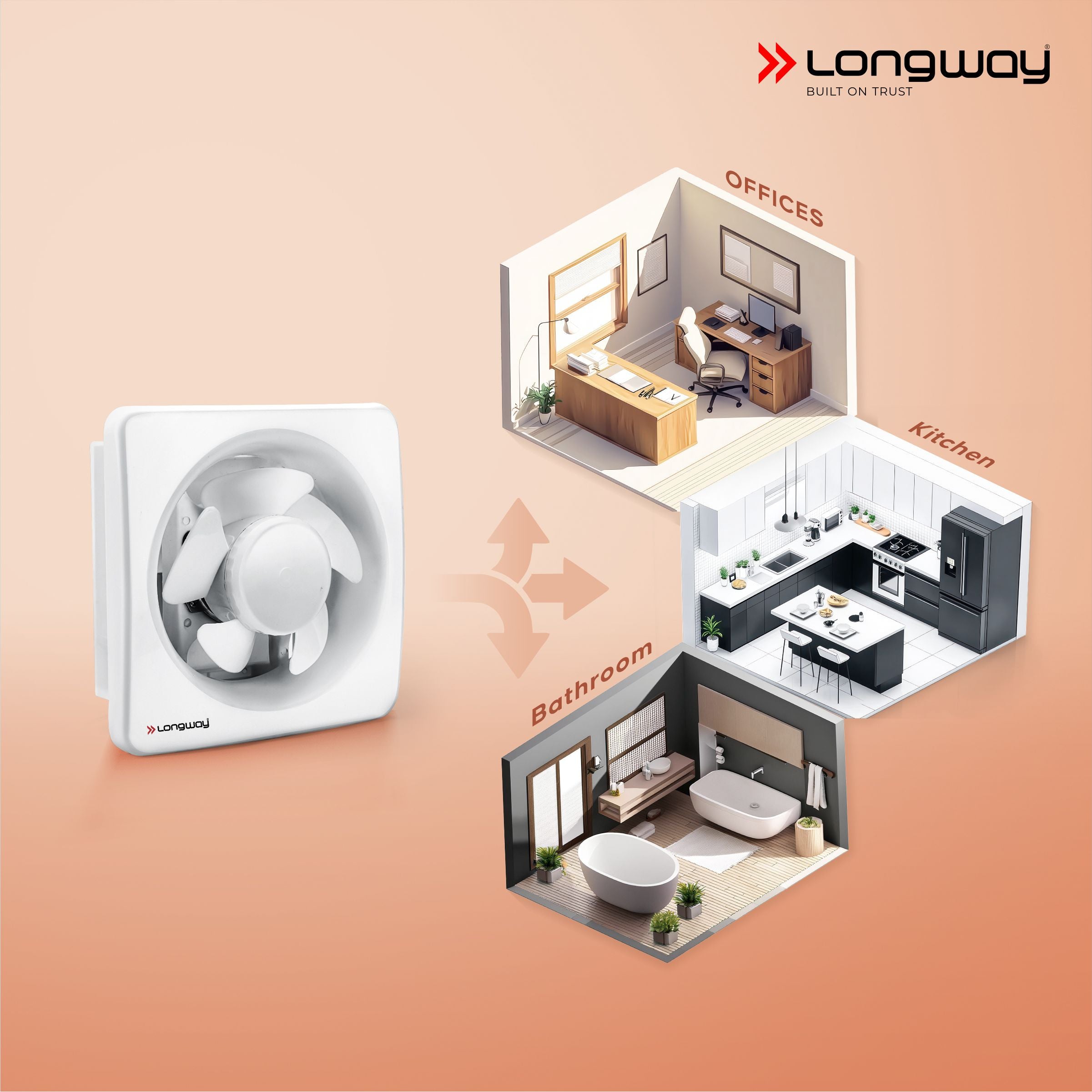 Longway Ventura 8 Inch 200 mm Energy Efficient Exhaust Fan | High Speed Powerful Motor | Noiseless Operation & Easy to Clean | Rust Proof with Anti Dust Shutters |Suitable for Bathroom, Kitchen, Office | 2 Years Warranty (White)