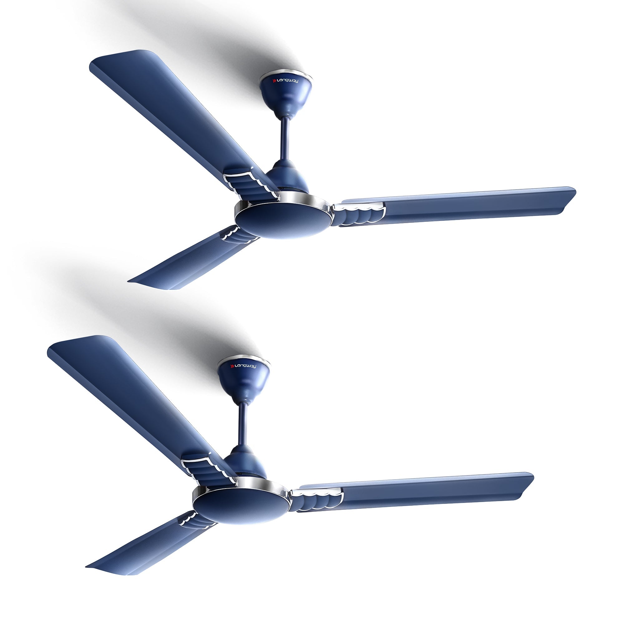 Longway Wave P2 1200 mm/48 inch 400 RPM Ultra High Speed 3 Blade Star Rated Anti-Dust Decorative Ceiling Fan (Silver Blue, Pack of 2)