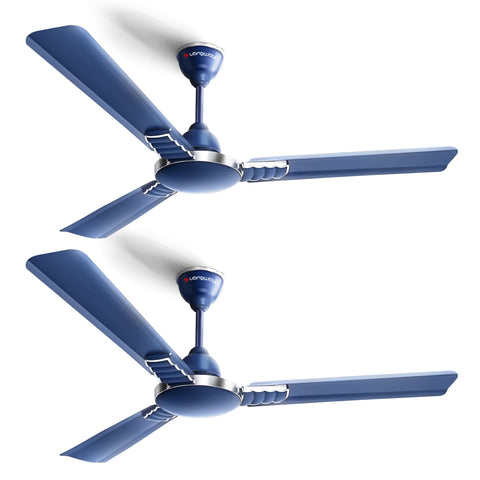 Longway Wave P2 1200 mm/48 inch 400 RPM Ultra High Speed 3 Blade Star Rated Anti-Dust Decorative Ceiling Fan (Silver Blue, Pack of 2)
