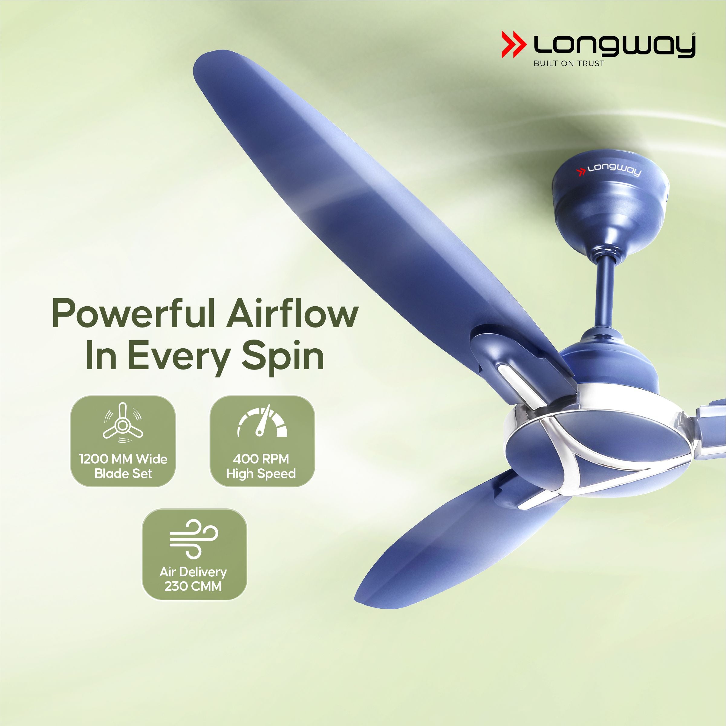Longway Zephyr 1200 mm BLDC Ceiling Fan with Remote Control | BEE 5 Star Rated Energy Efficient | Ultra High Speed 3 Blade Anti-Dust Decorative Ceiling Fan | 3 Year Warranty (Silver Blue, Pack of 1)