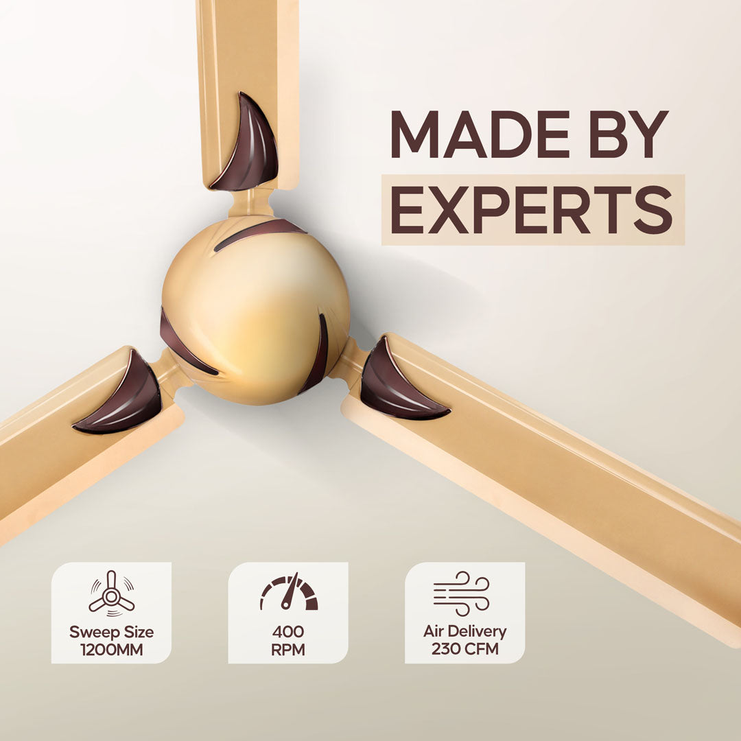 Longway Creta P1 1200 mm/48 inch Remote Controlled 3 Blade Anti-Dust Decorative Star Rated Ceiling Fan (Golden, Pack of 1)