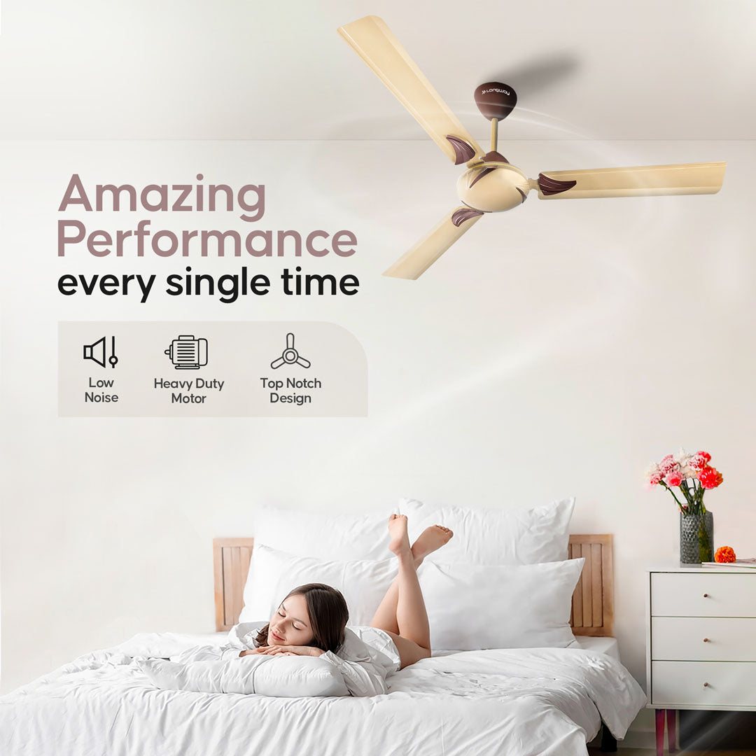 Longway Creta P1 1200 mm/48 inch Remote Controlled 3 Blade Anti-Dust Decorative Star Rated Ceiling Fan (Golden, Pack of 1)