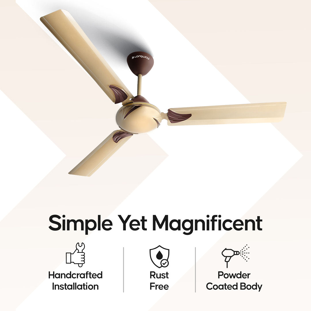 Longway Creta P1 1200 mm/48 inch Remote Controlled 3 Blade Anti-Dust Decorative Star Rated Ceiling Fan (Golden, Pack of 1)